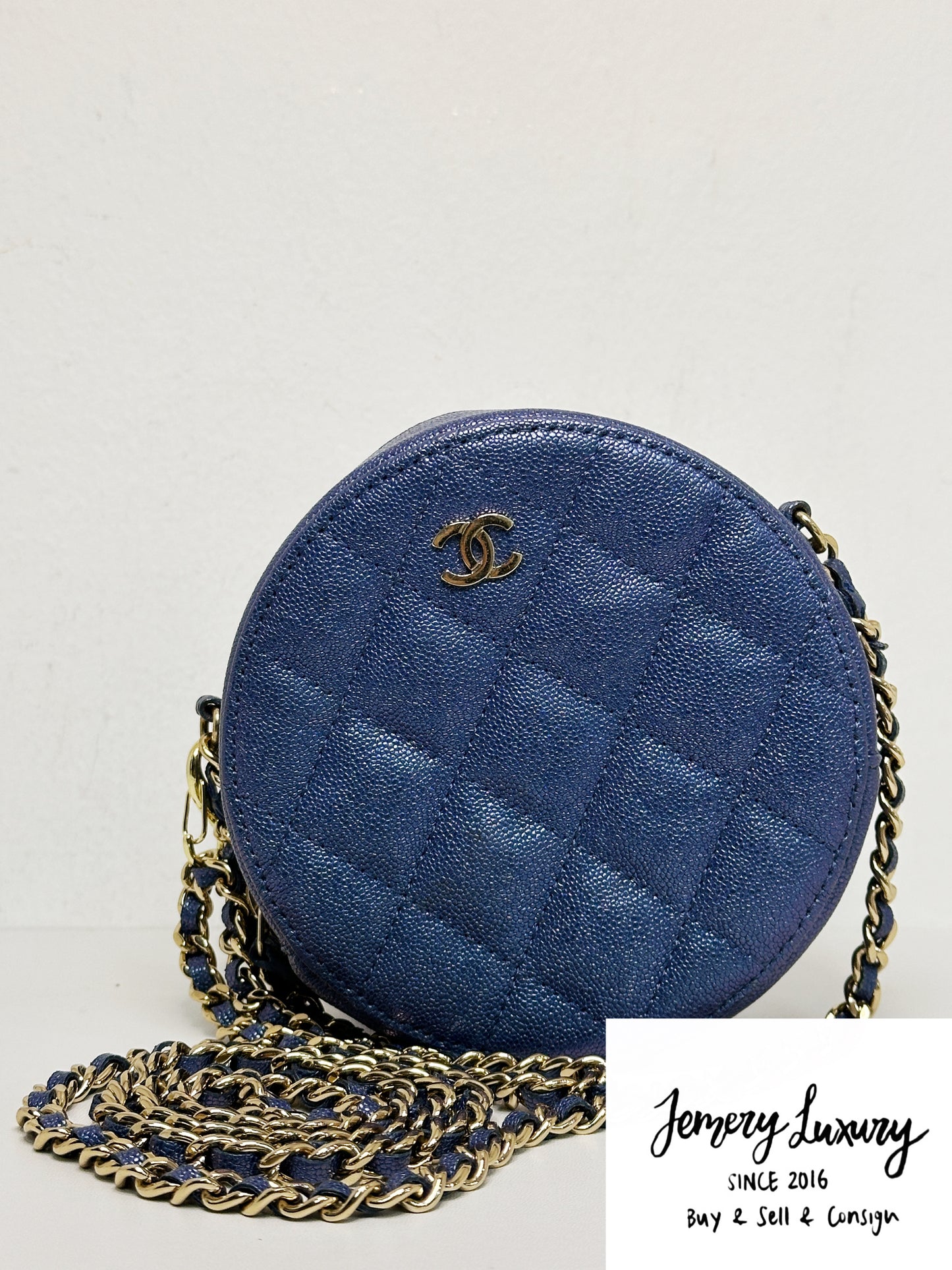 Chanel Matelasse Classic Chain Shoulder Bag Blue 2798 holo card