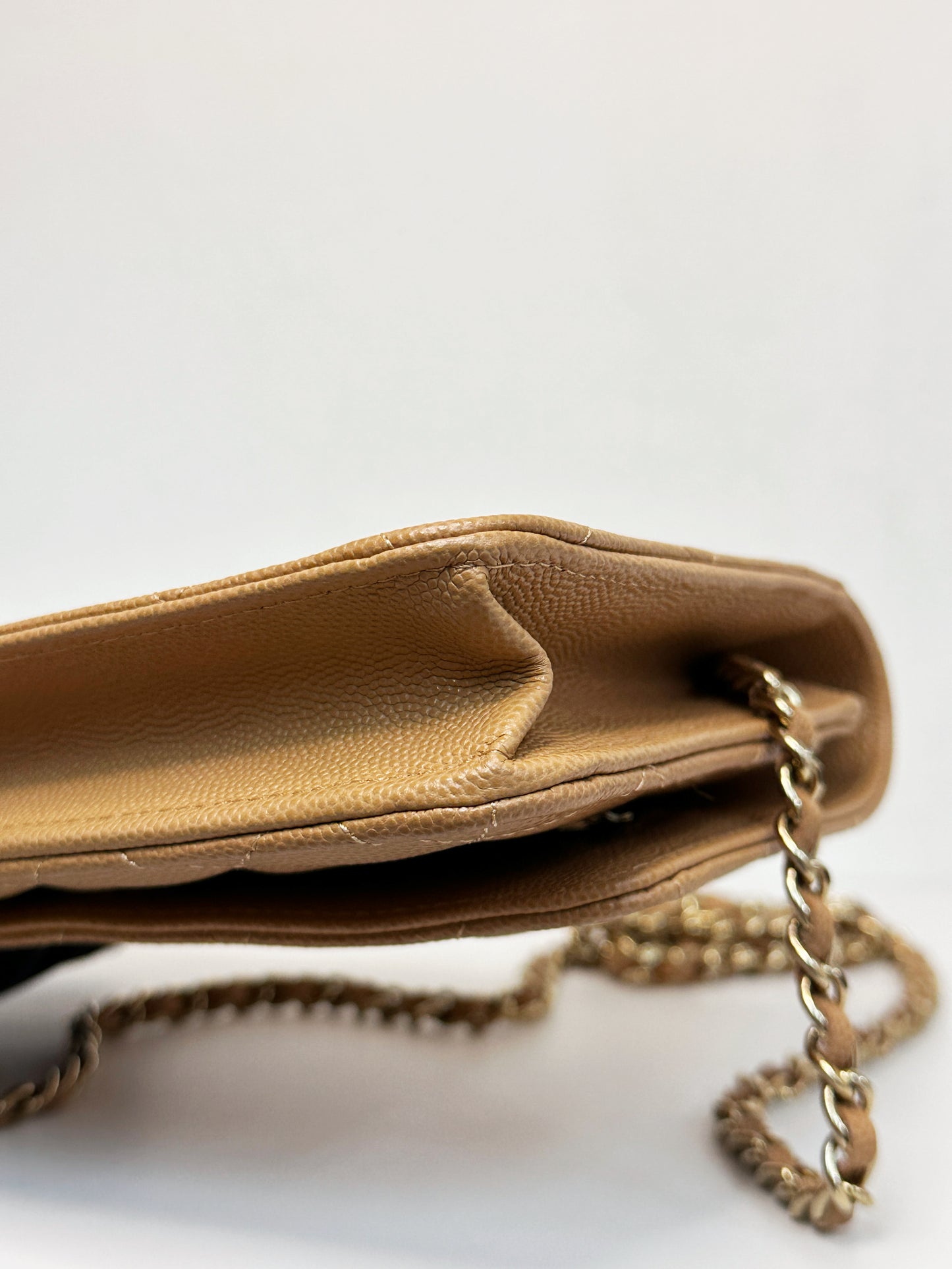 Chanel 23P Caramel Dark Beige Caviar Classic Quilted Wallet on chain LGHW UK27 microchip