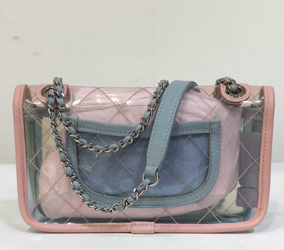 Chanel Mini Coco Splash PVC Flap Bag Pink/Green/Blue SHW 2576 holo card