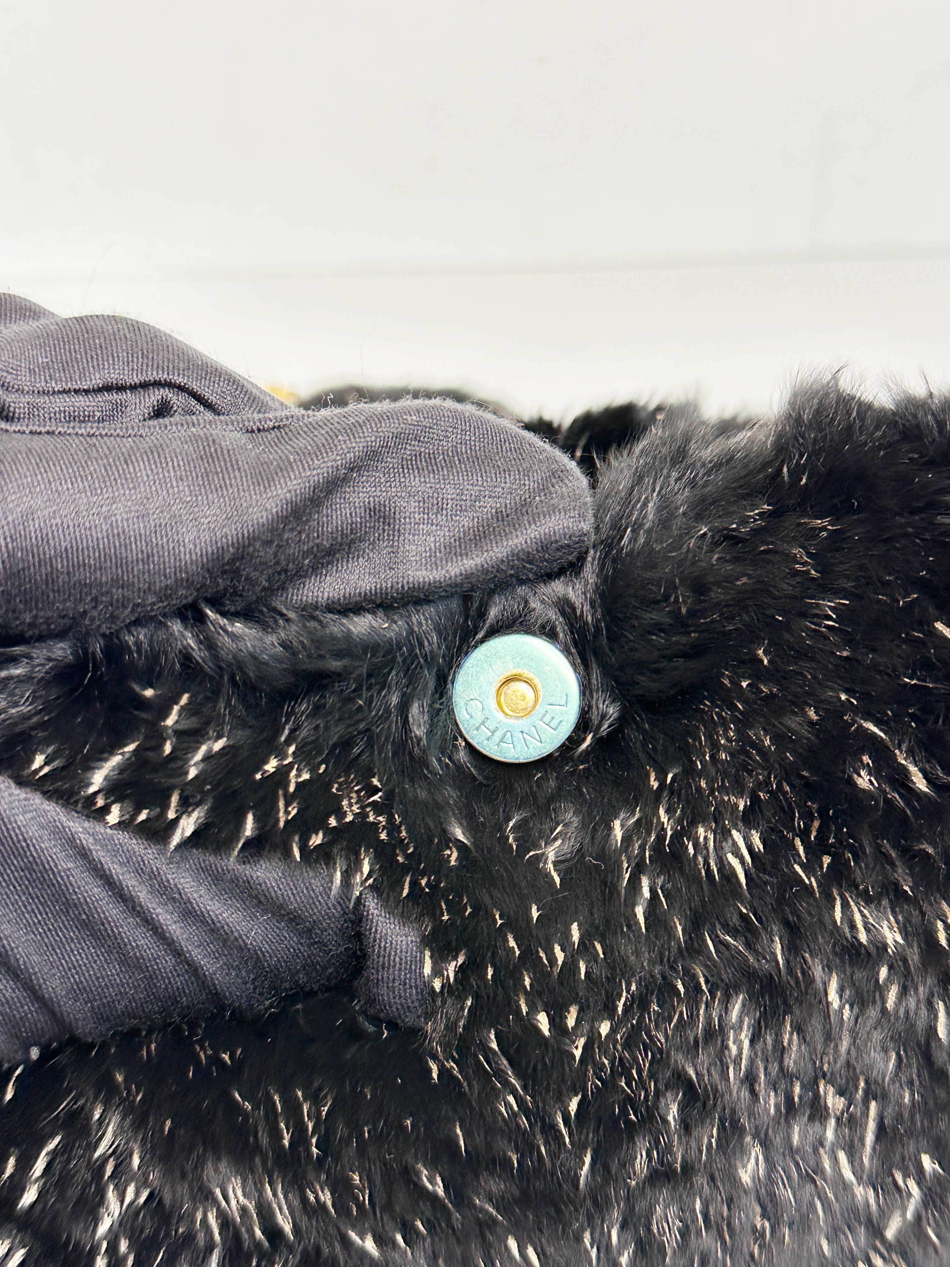 Chanel CC Black Fur Chain Clutch 2270 holo card