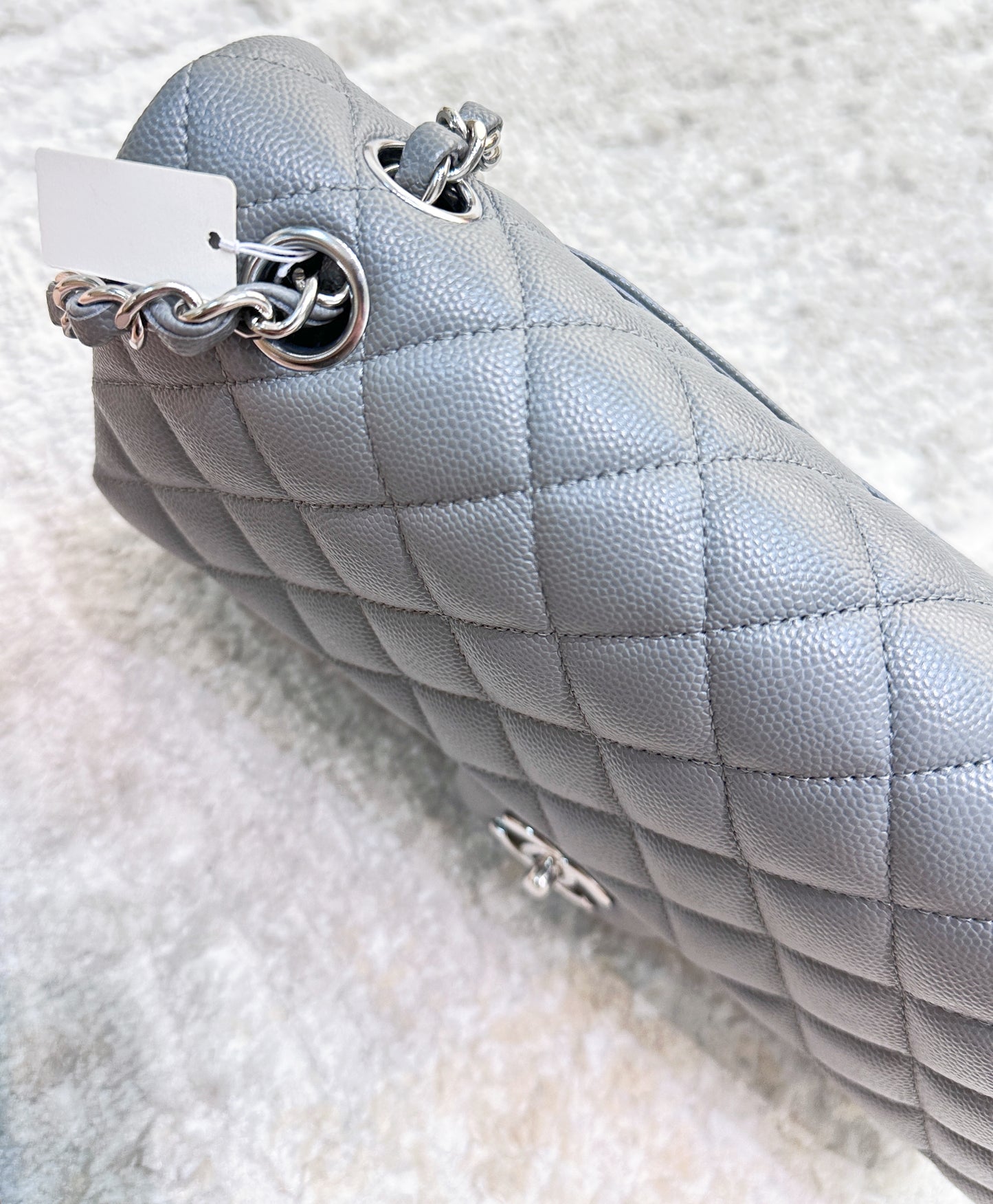 CHANEL Caviar Quilted Medium Double Flap Grey