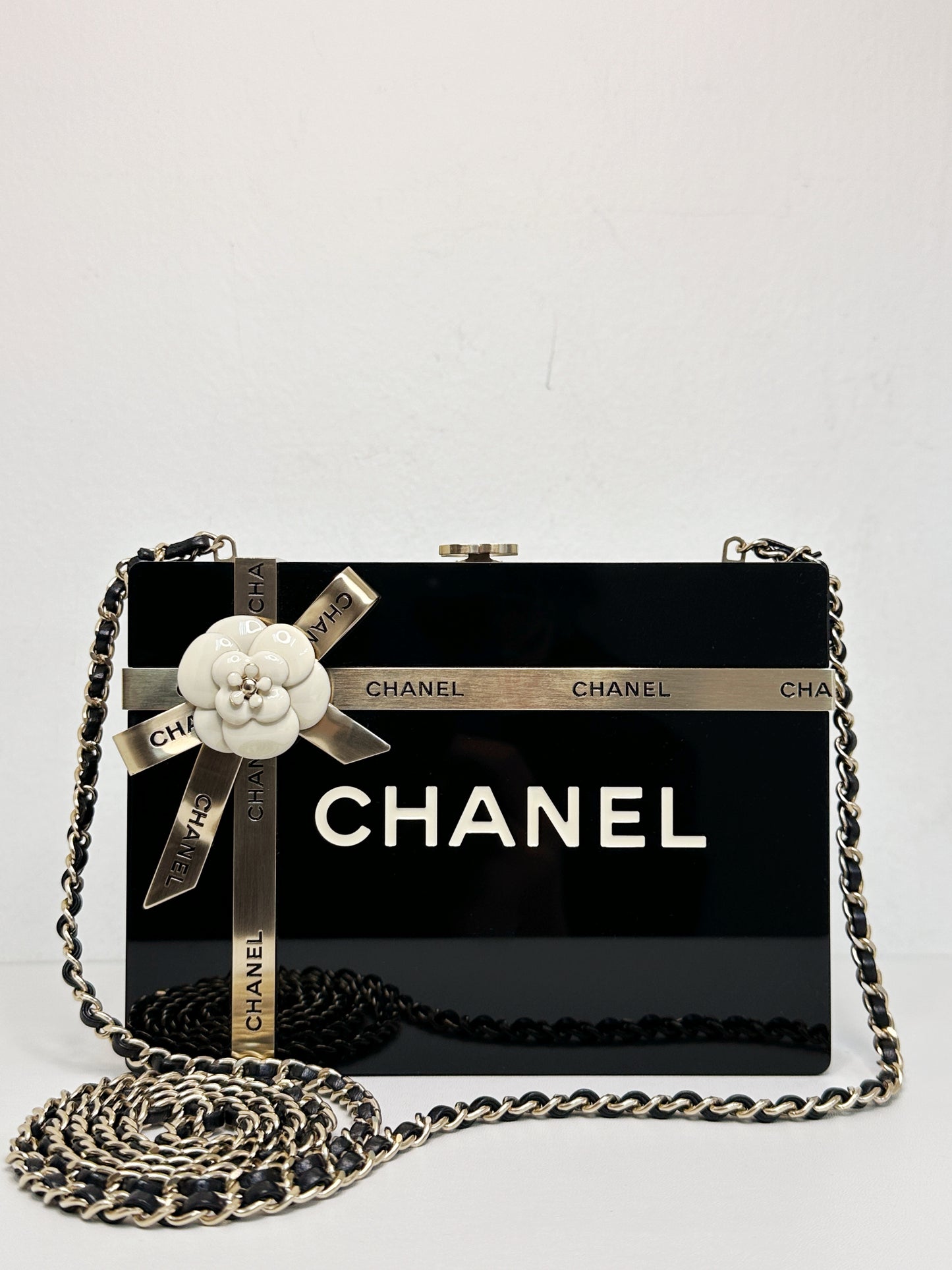 Chanel Plexiglass Gift Box Clutch Black 2327 holo card