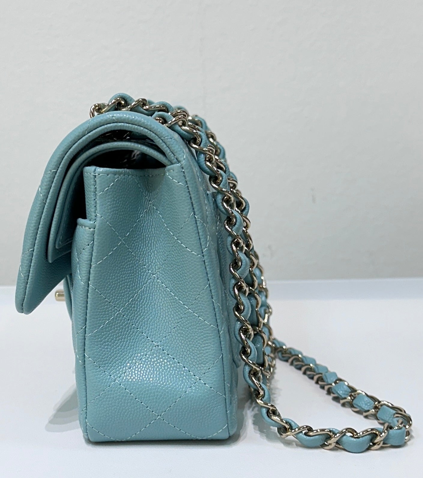 Chanel 20C Small Classic Double Flap Tiffany Blue Caviar GHW