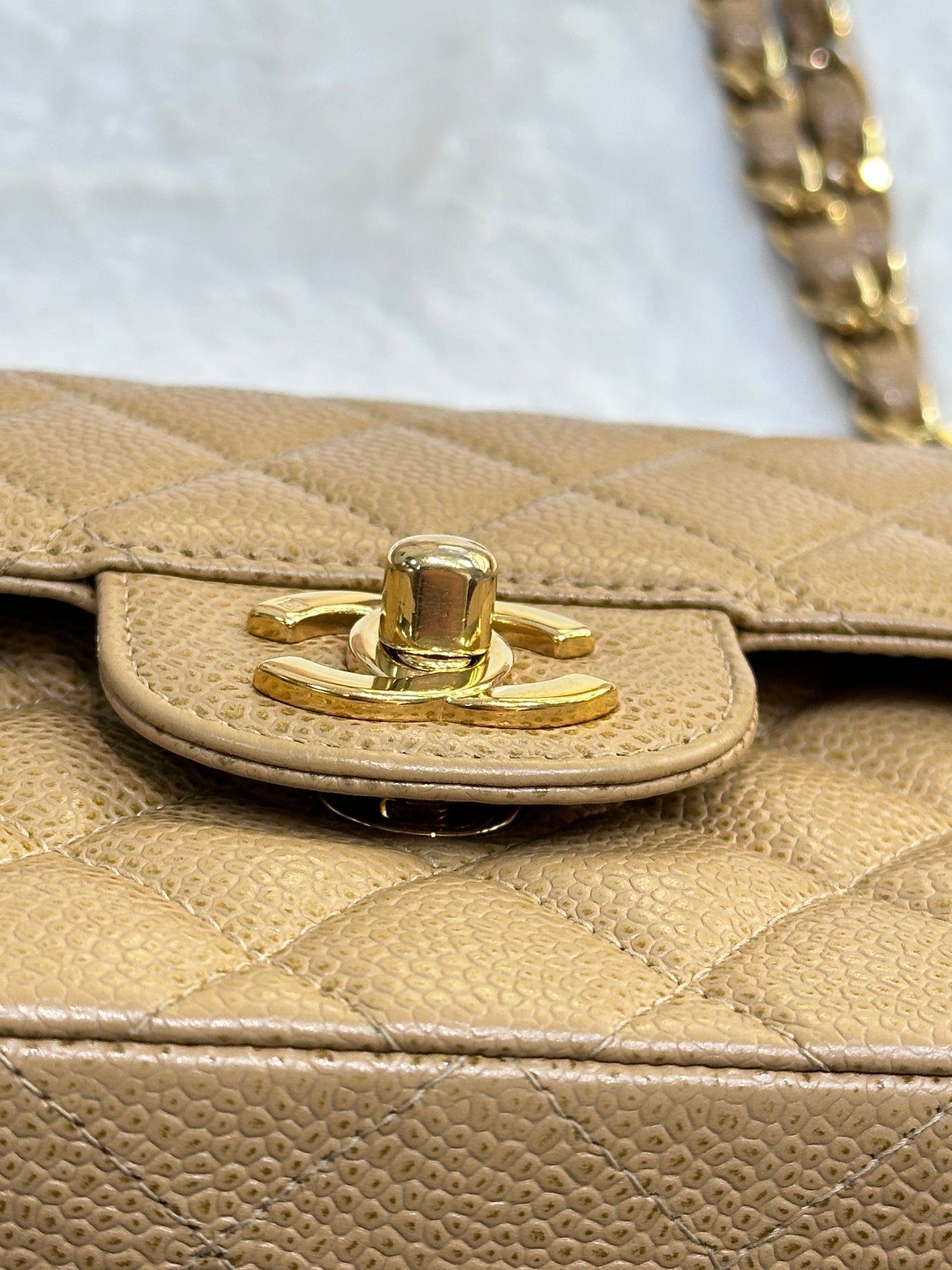 Chanel Small Caviar Quilted Double Flap Bag Beige