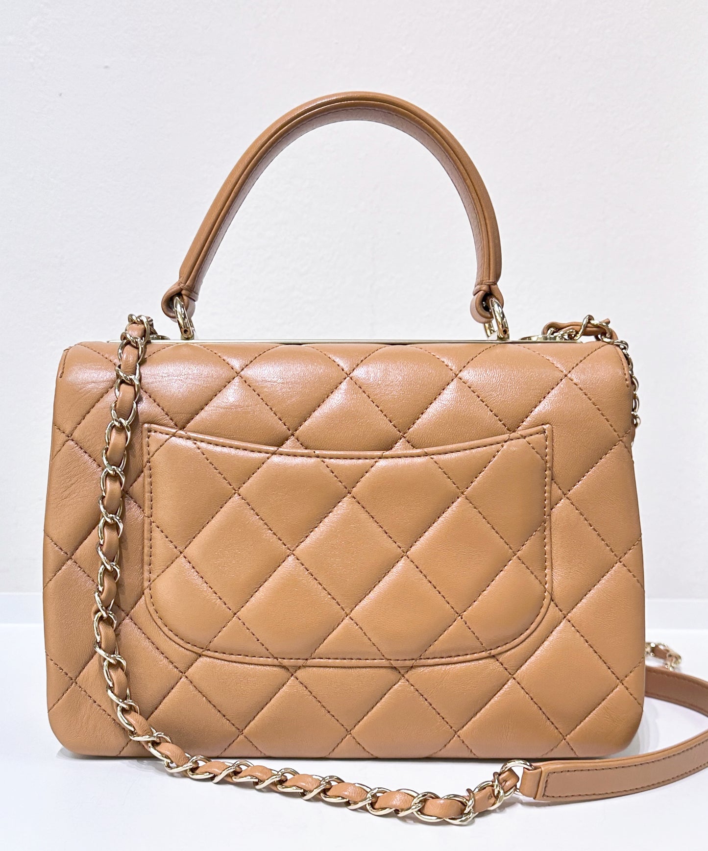 CHANEL Lambskin Quilted Small Trendy CC Flap Dual Handle Bag Camel 19K