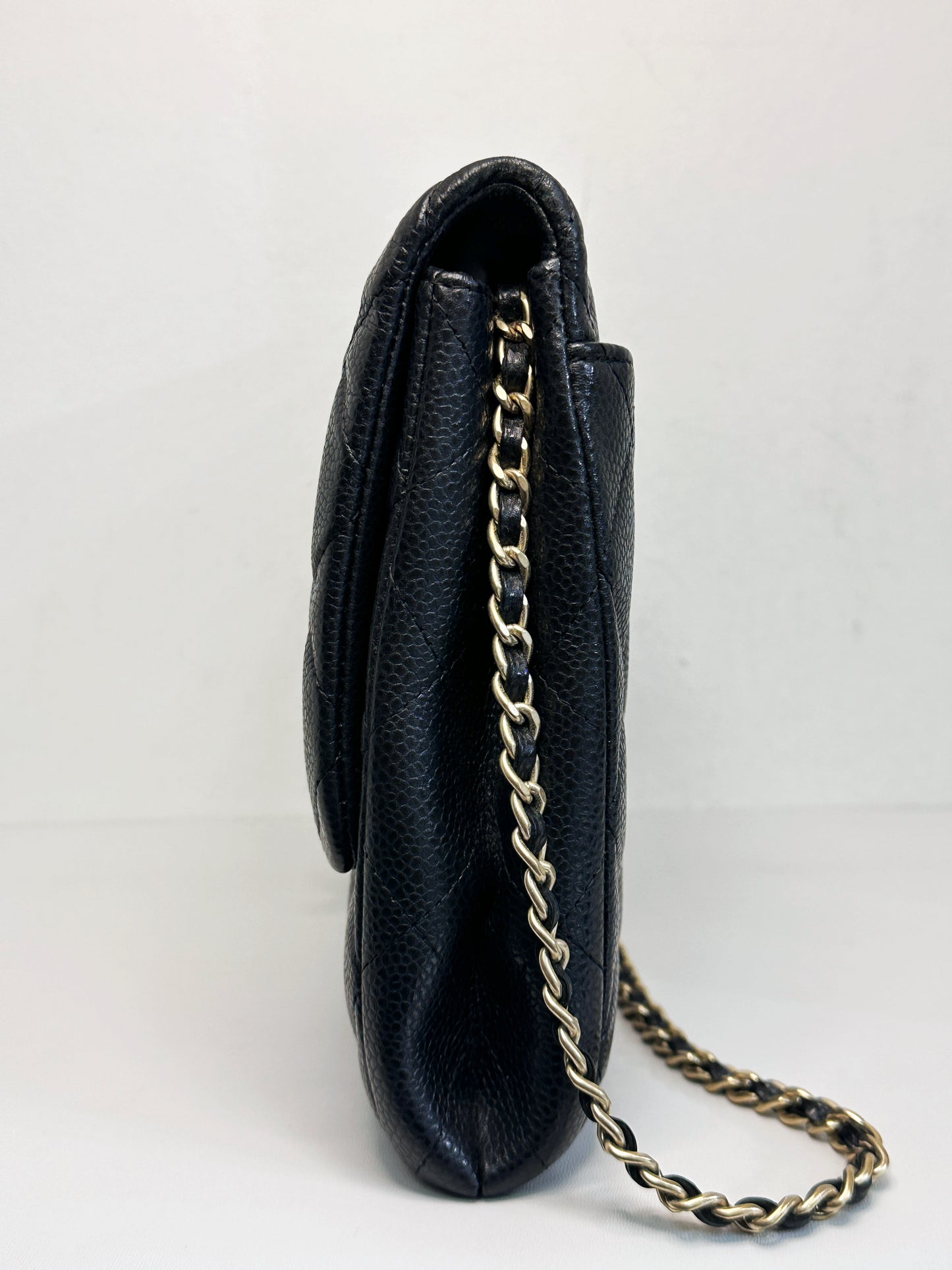 Chanel Caviar Quilted Clutch With Chain Flap Black GHW 2045 holo