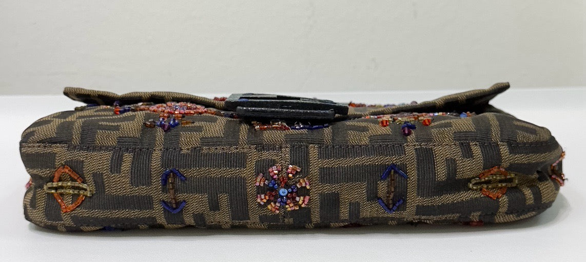 Fendi Baguette Zucca Monogram with Beaded Floral Embroidery SHW