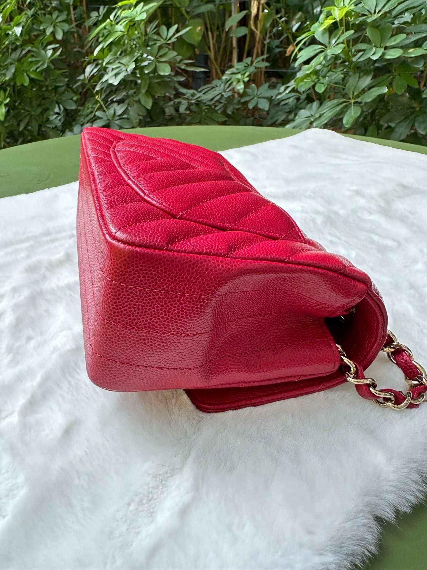 Chanel Mini Rectangle Chevron Red Caviar with GHW