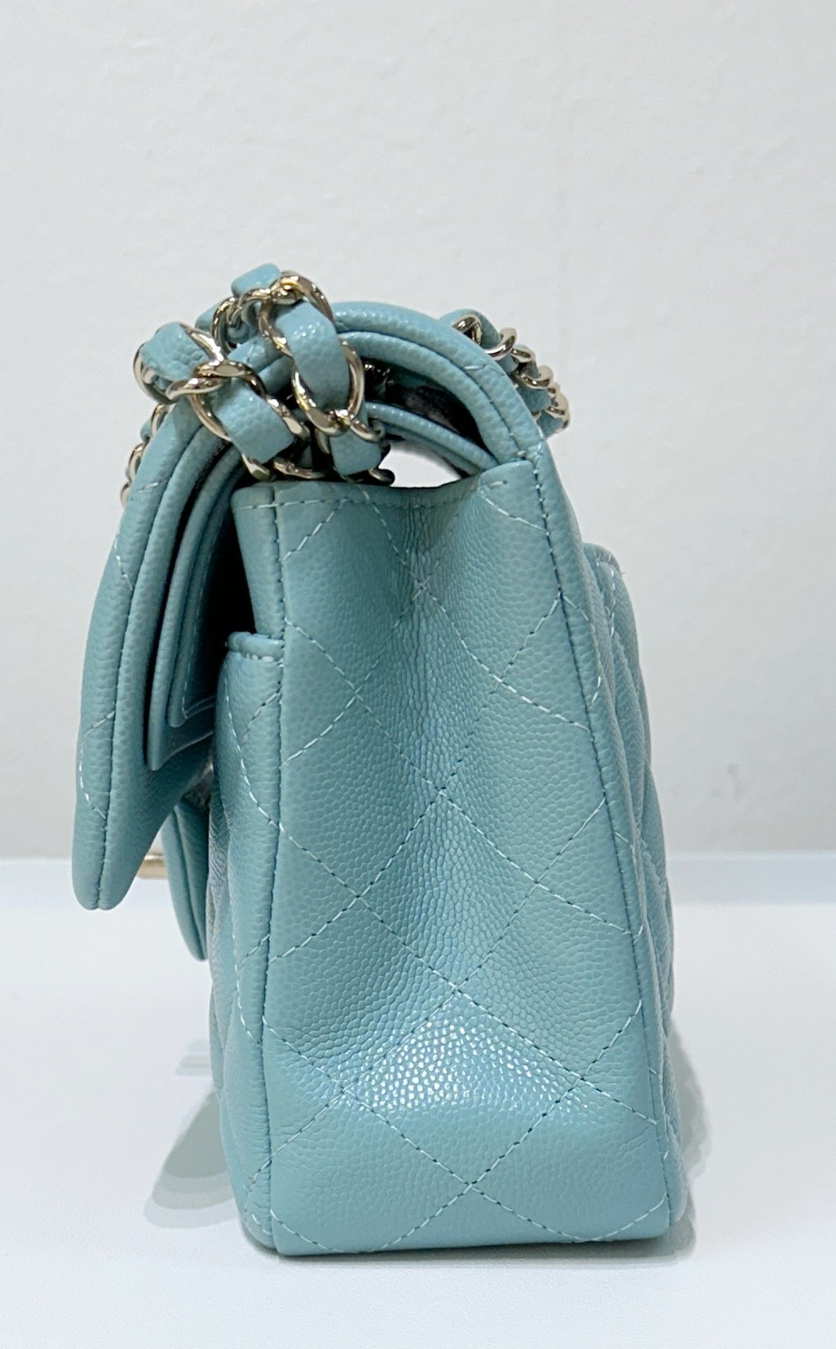 Chanel Small Classic Caviar Double Flap Tiffany Blue 20C GHW