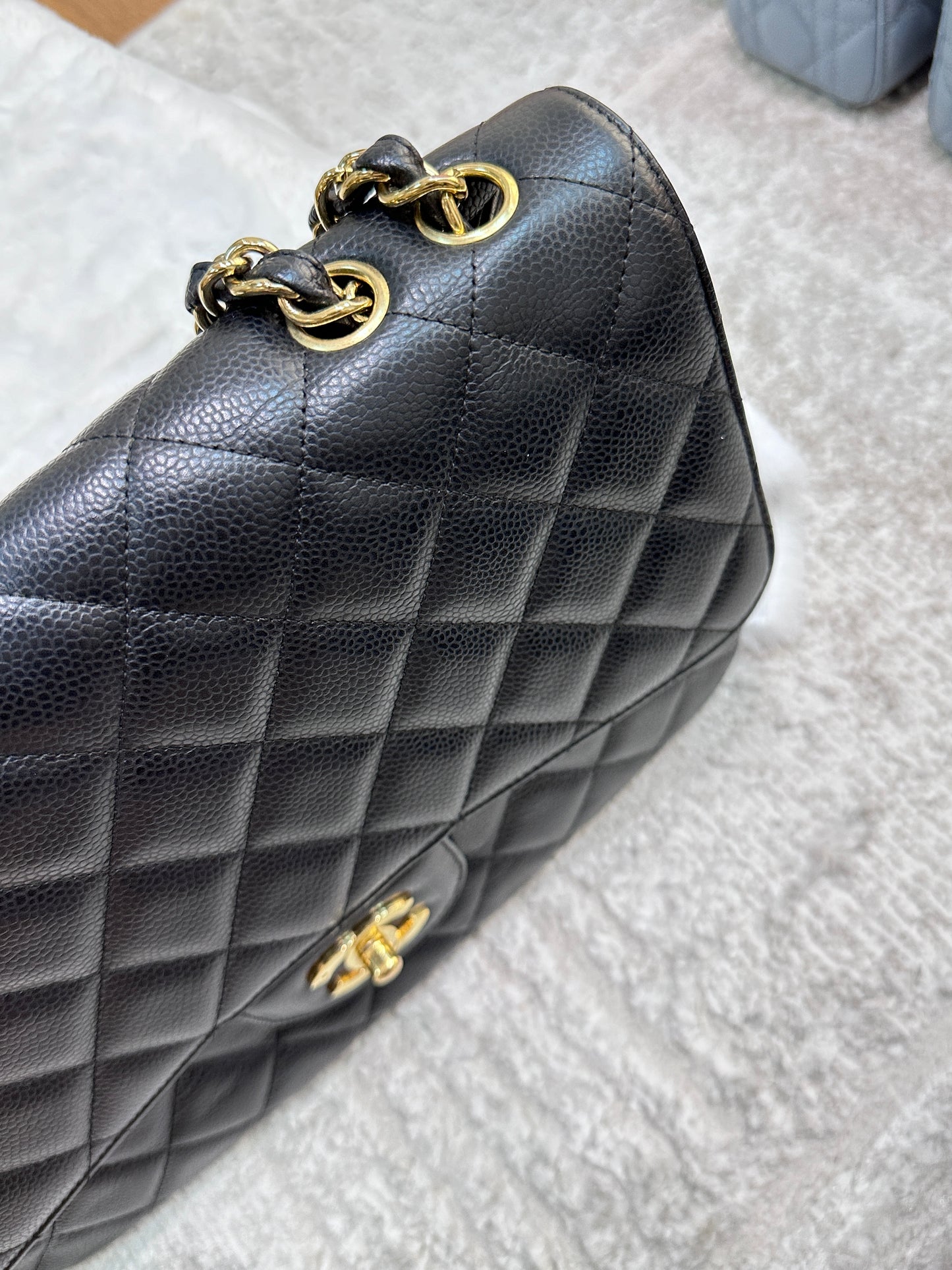 Chanel Vintage Jumbo Single Flap in Black Caviar with 24K Gold Hardware