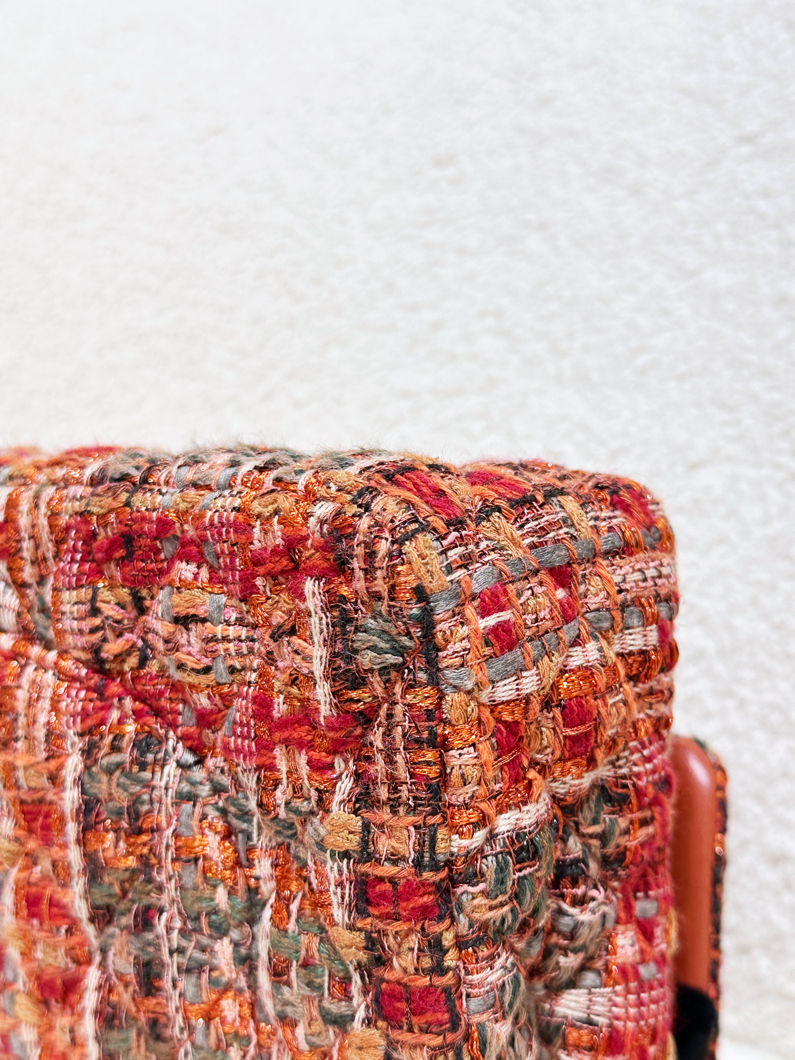 Chanel Tweed Quilted Medium Double Flap Bag Orange Multicolor K9J2 microchip