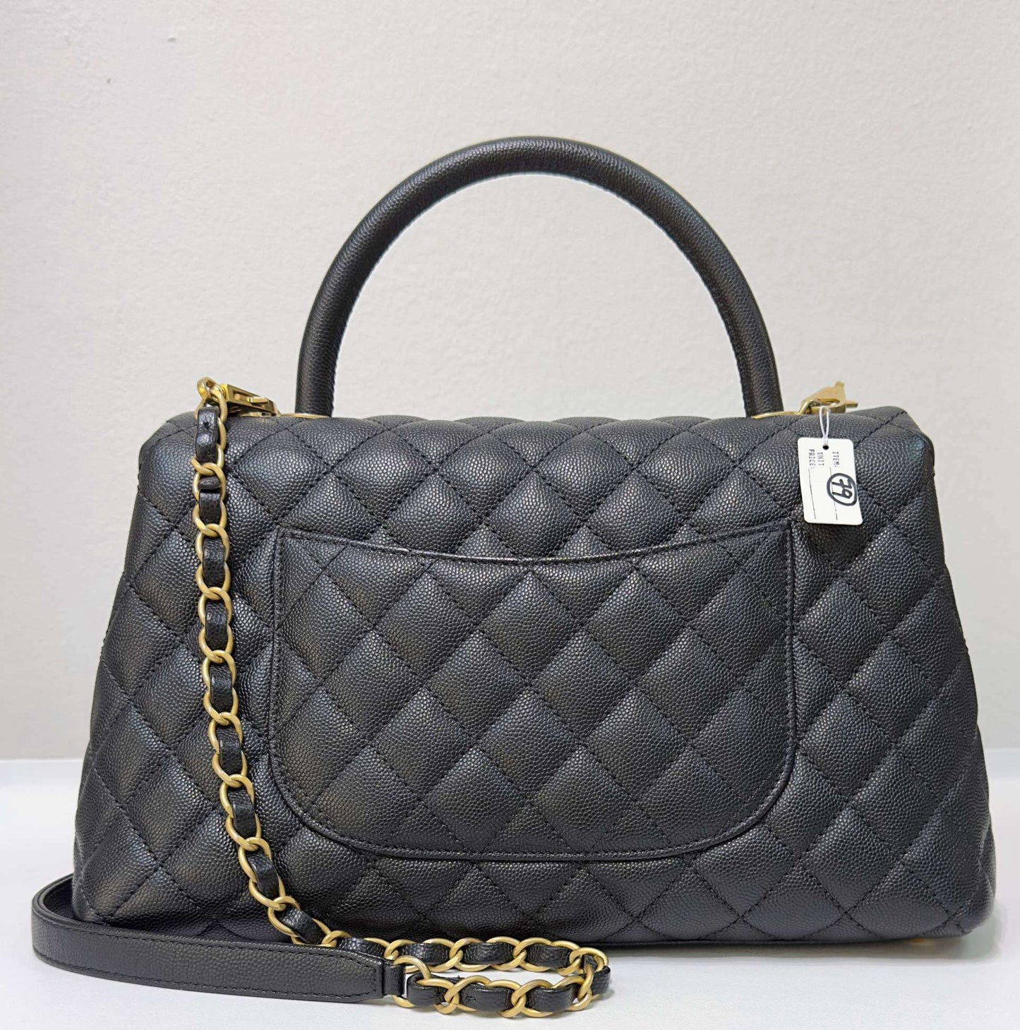 Chanel Medium Caviar Quilted Coco Handle Flap Black GHW 25 holo card