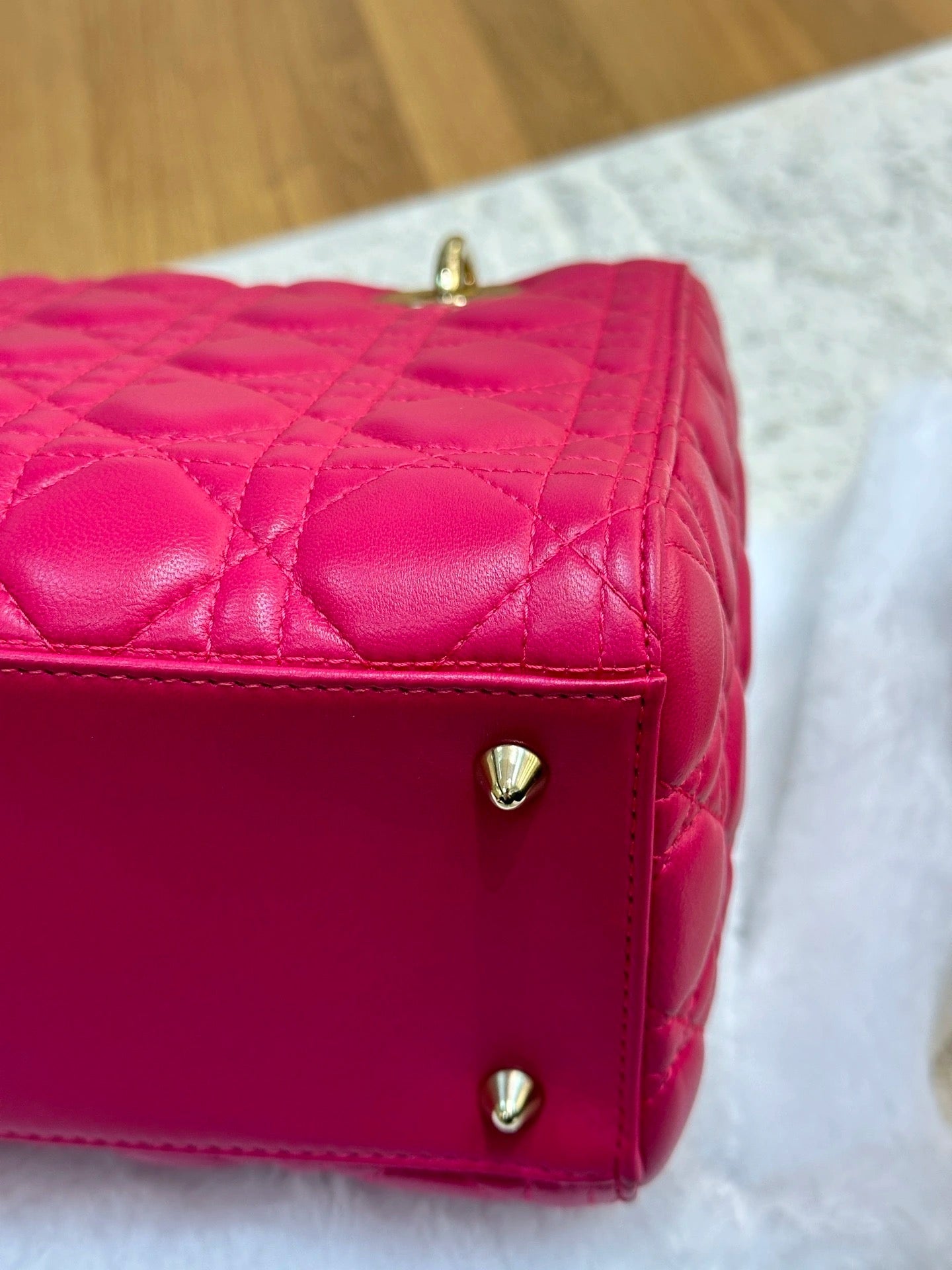 Christian Dior Medium Cannage Lambskin Lady Dior Bag Fuschia Pink GHW