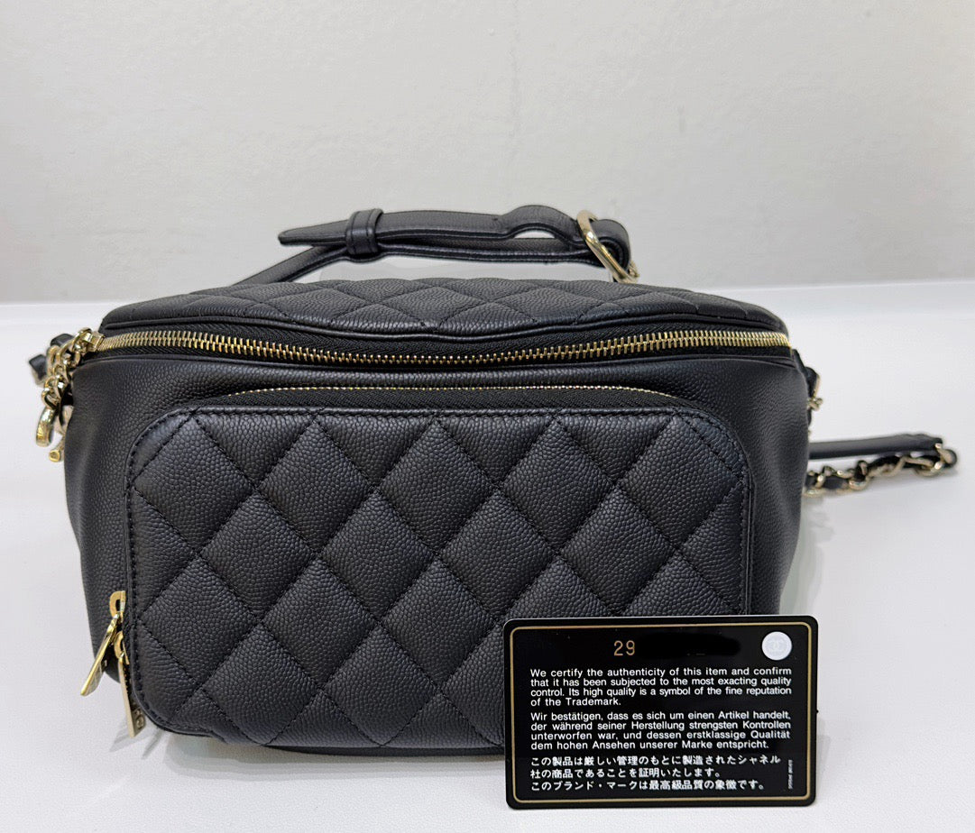 Chanel Black Quilted Caviar Leather Business Affinity Waist Belt Bag