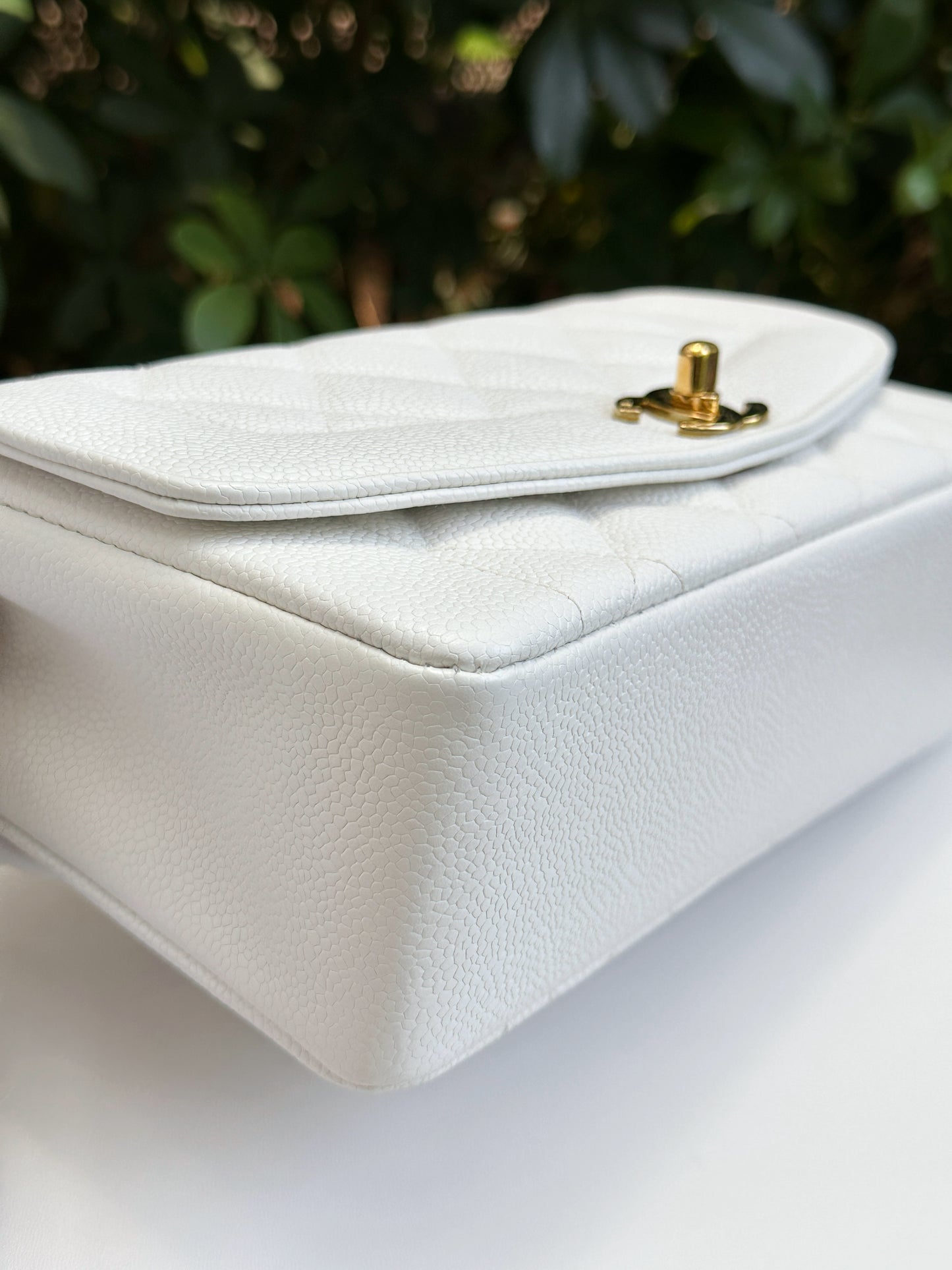 Chanel Vintage Quilted Diana Flap Bag Caviar White 33 holo card