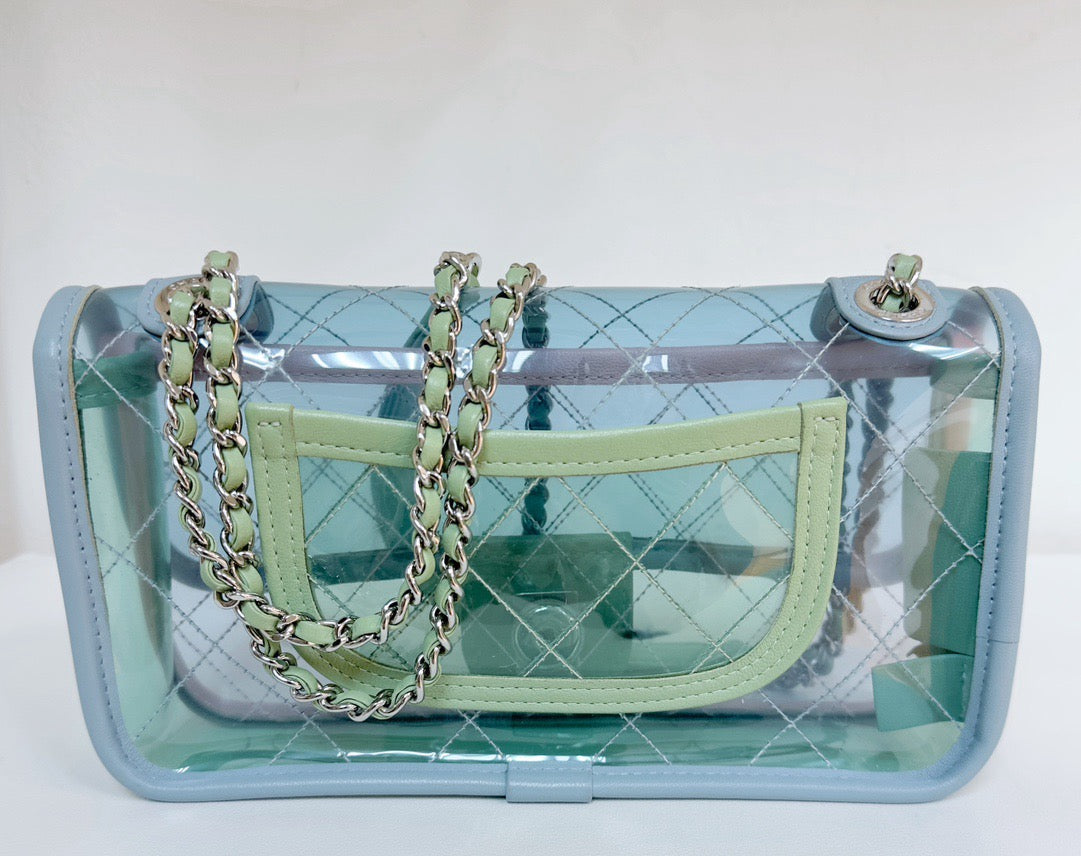 Chanel Mini Coco Splash PVC Flap Bag Blue/Green/Pink SHW 2582 holo card