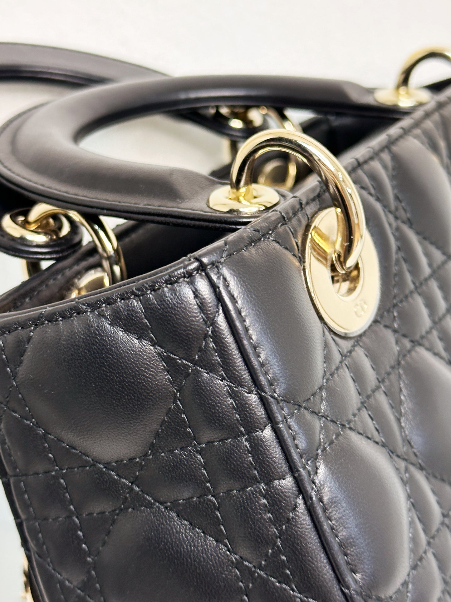 Christian Dior Small Cannage Lambskin My Lady Dior ABC Bag Black GHW