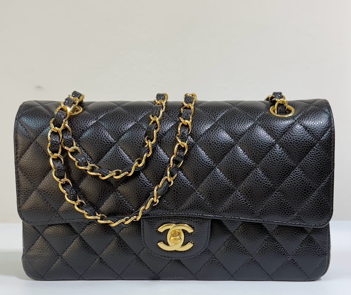 Chanel Medium Quilted Caviar Classic Double Flap Bag Black GHW 3014 holo card