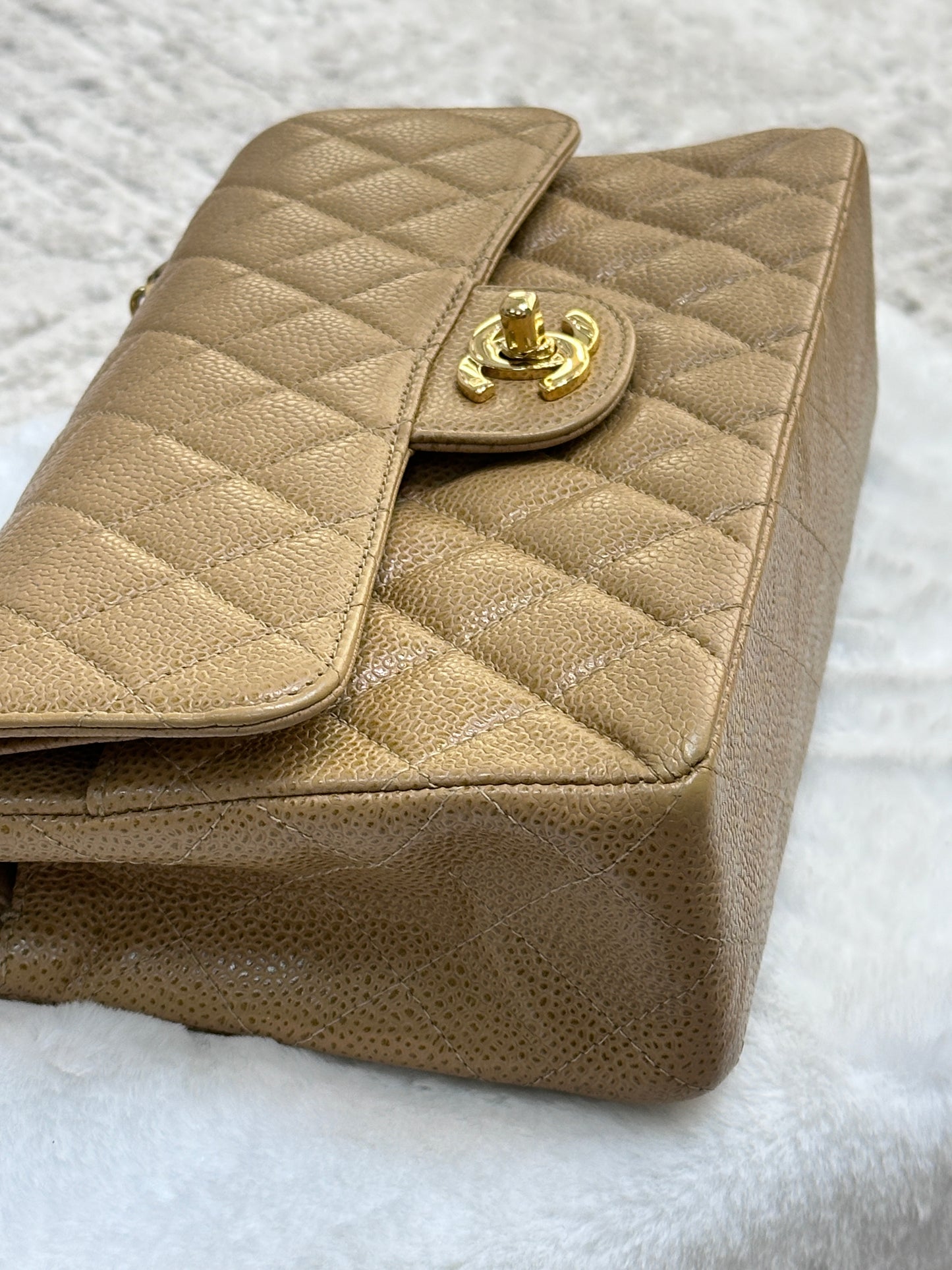 Chanel Small Caviar Quilted Double Flap Bag Beige