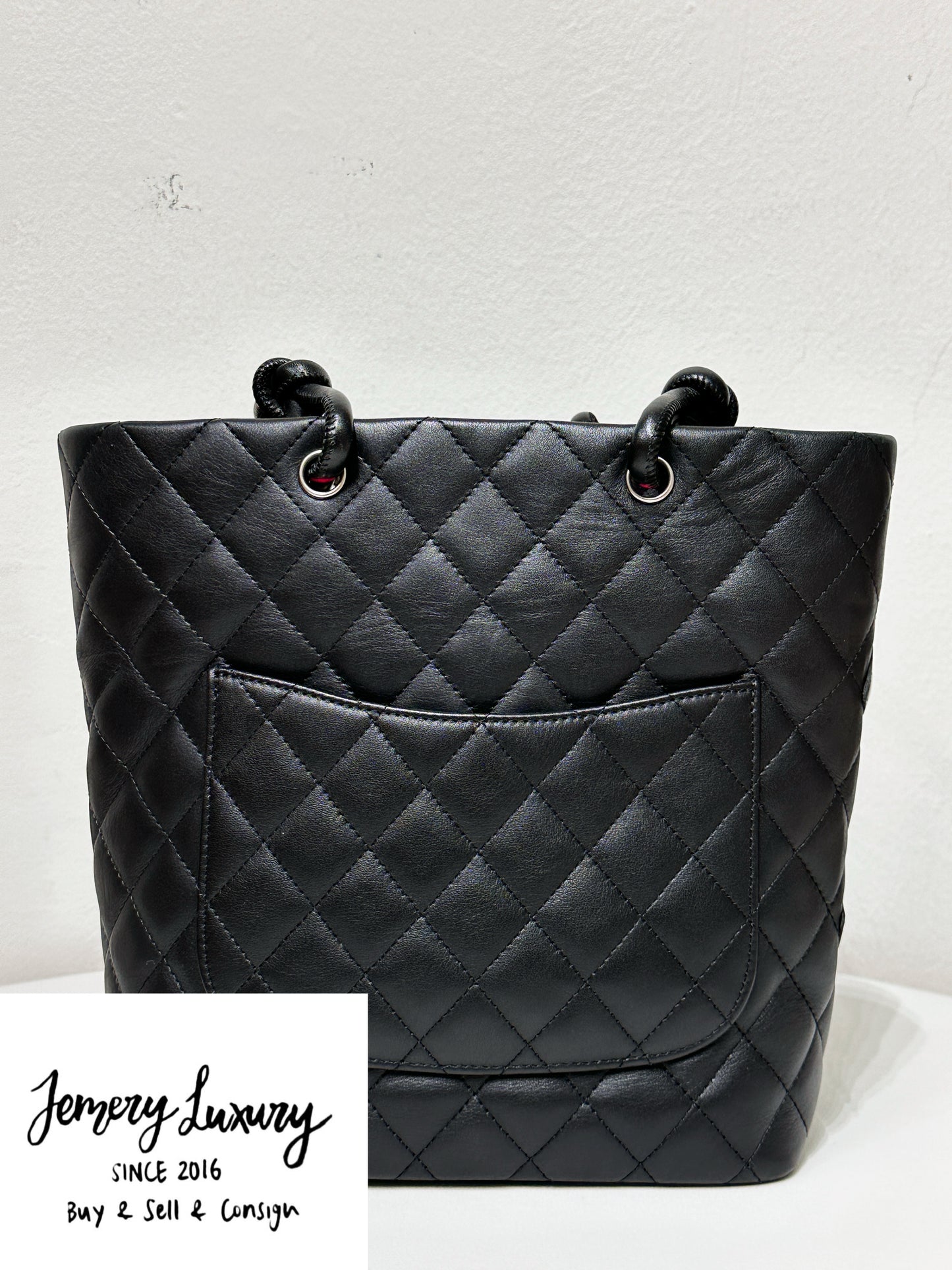 Chanel Calfskin Cambon Line Medium Tote Bag Black 1531 holo