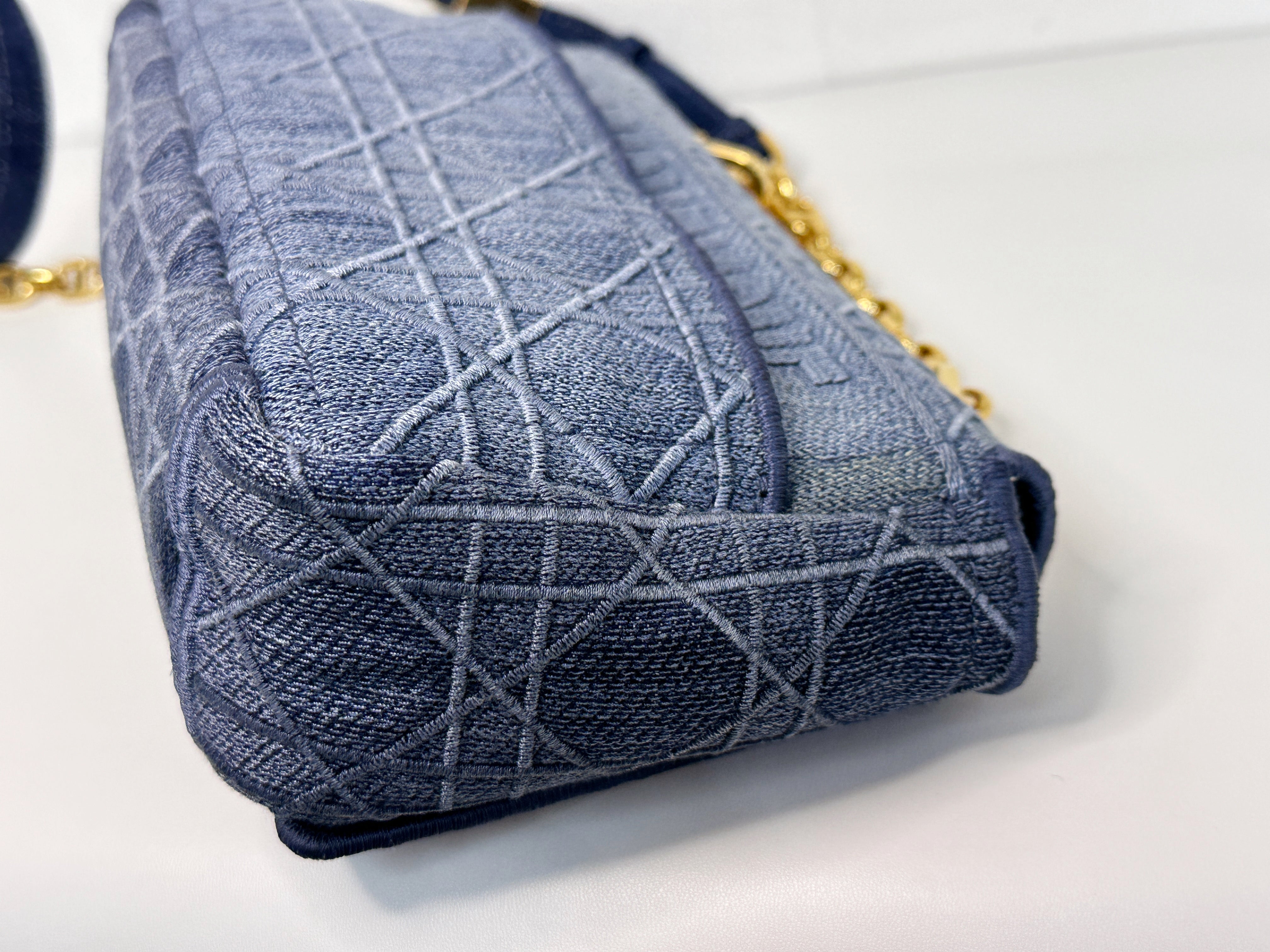 Christian Dior Denim Cannage Small Caro Bag Blue