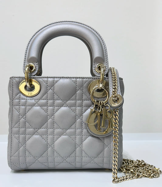 DIOR Mini Lady Dior Pearl Grey GHW