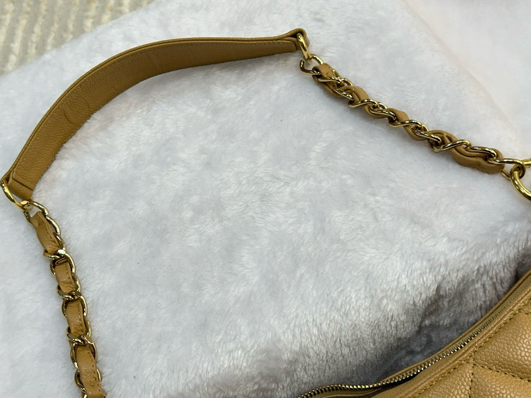 Chanel Caviar Leather Shoulder Bag Beige GHW