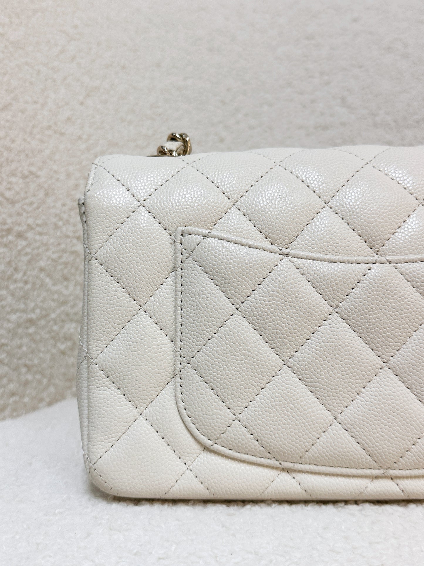 Chanel Mini Rectangular Classic Quilted Caviar Ivory 17C GHW 2383 holo card