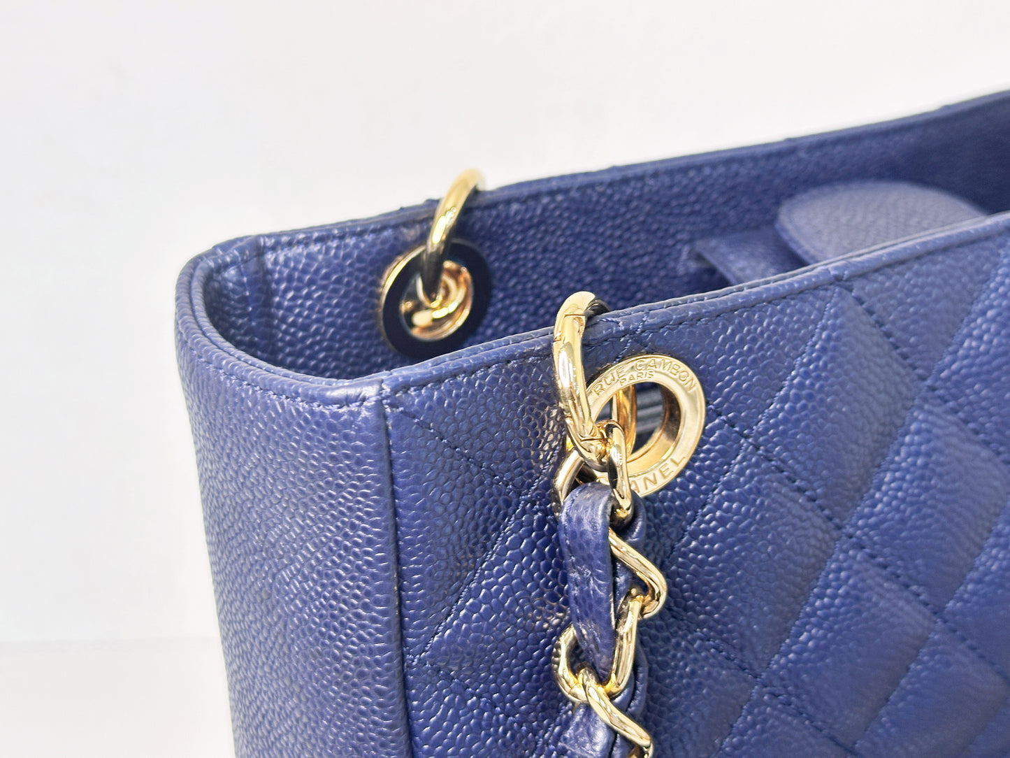 Chanel Caviar Quilted Petit Shopping Tote PST Navy Blue 1898 holo card