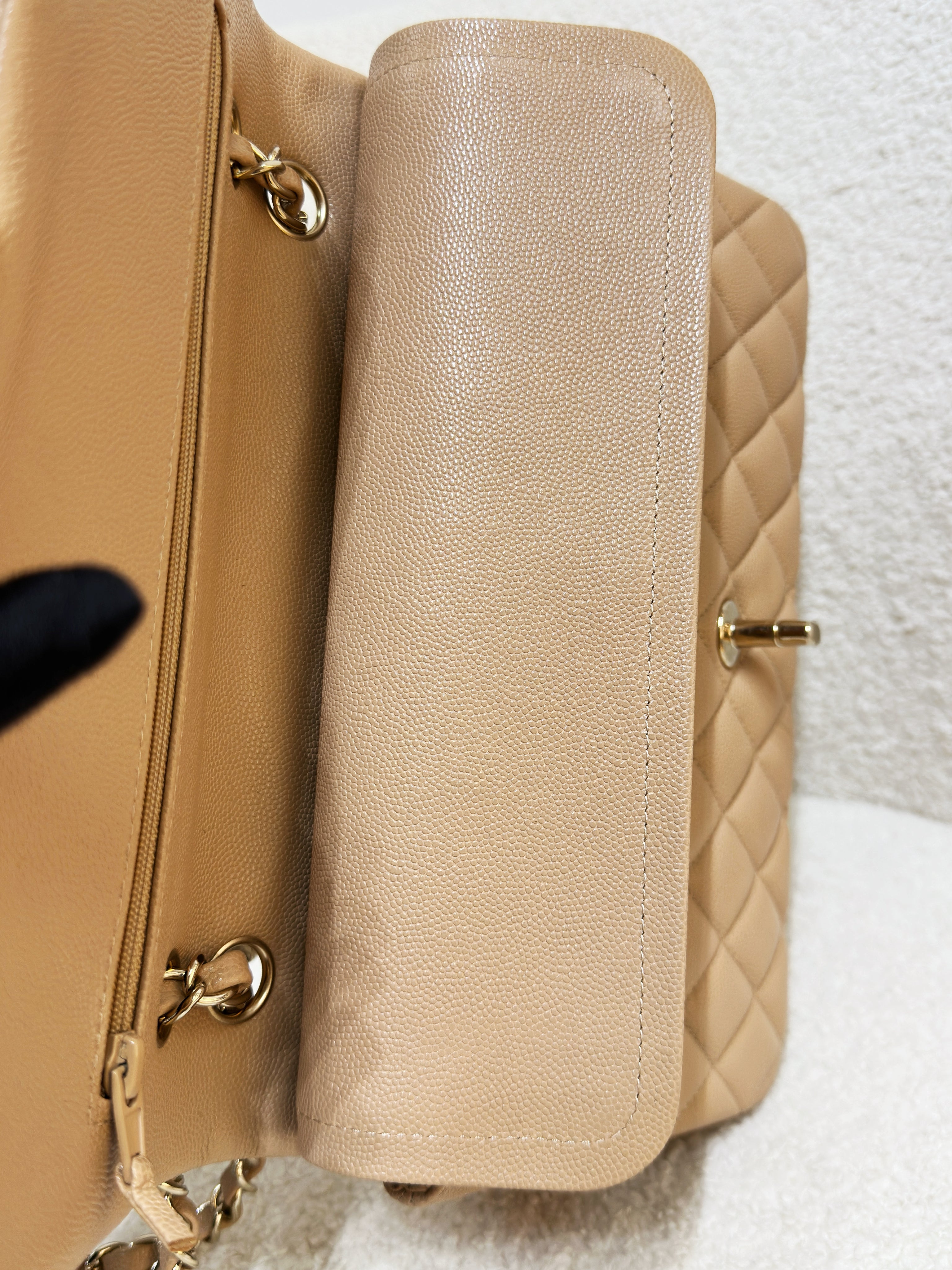 Chanel 19B Dark Beige Caviar Classic Quilted Classic Flap Medium LGHW