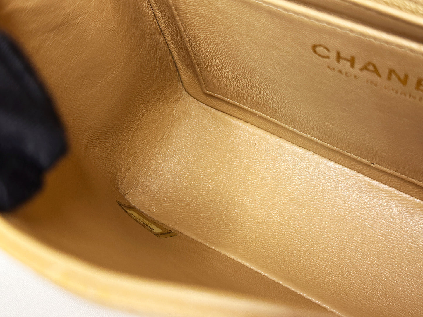 Chanel 24K Gold Mini Square Caviar Classic Flap Chain Shoulder Bag Beige GHW 84 holo card