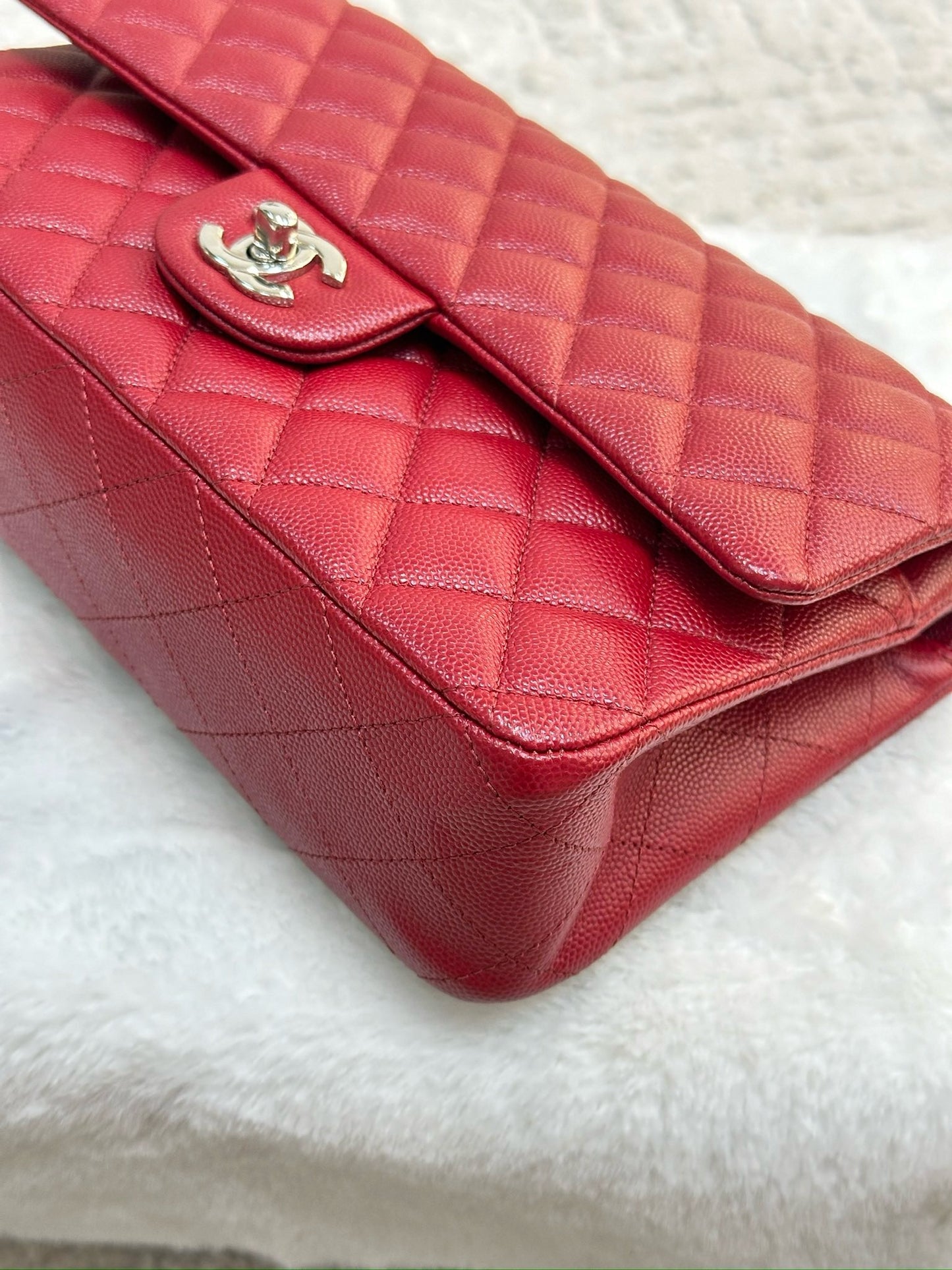 Chanel Medium Caviar Double Flap Red Bag SHW 17B