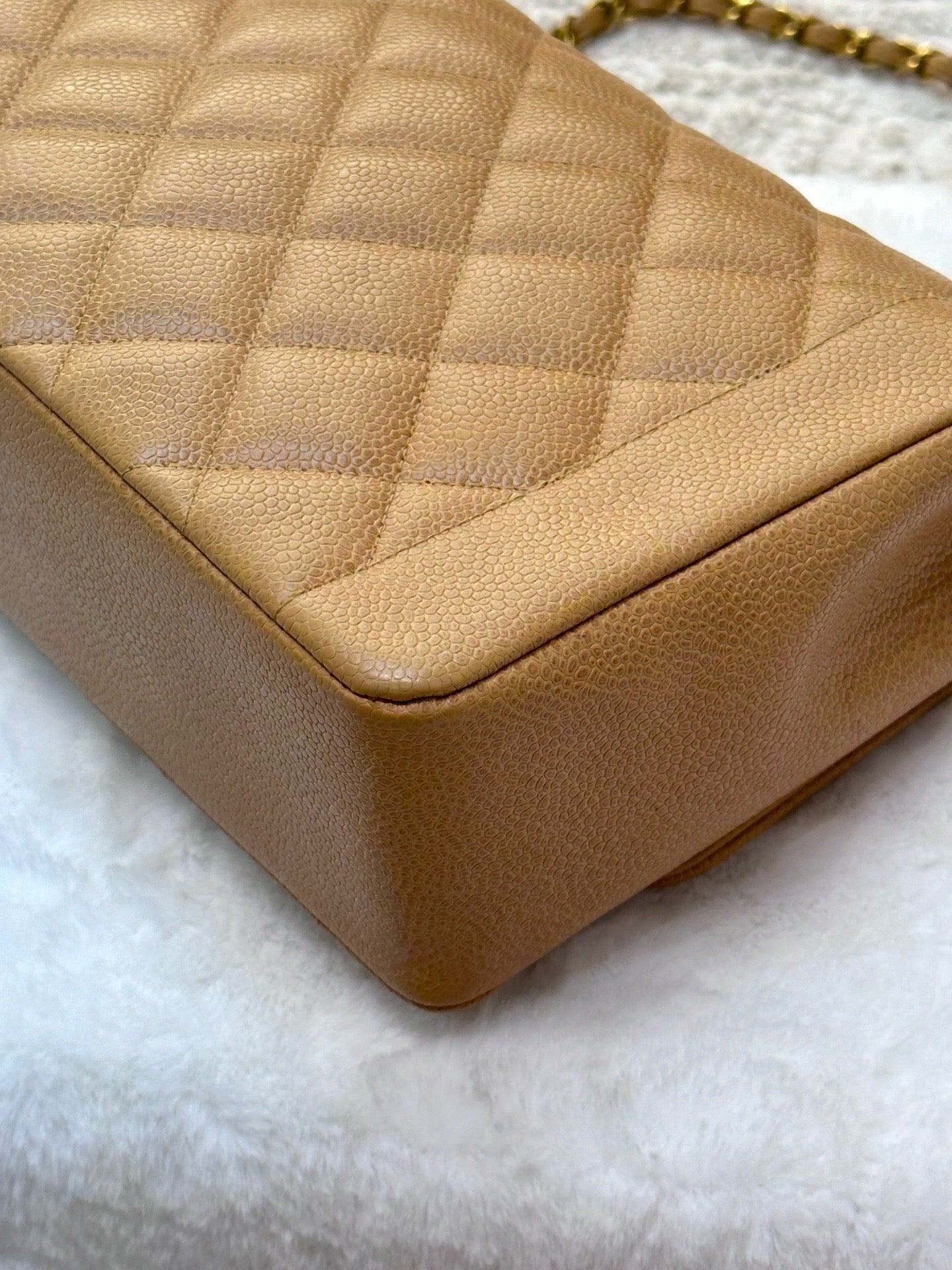 Chanel Vintage Medium Diana Flap Bag Beige Caviar Gold Hardware 29 holo