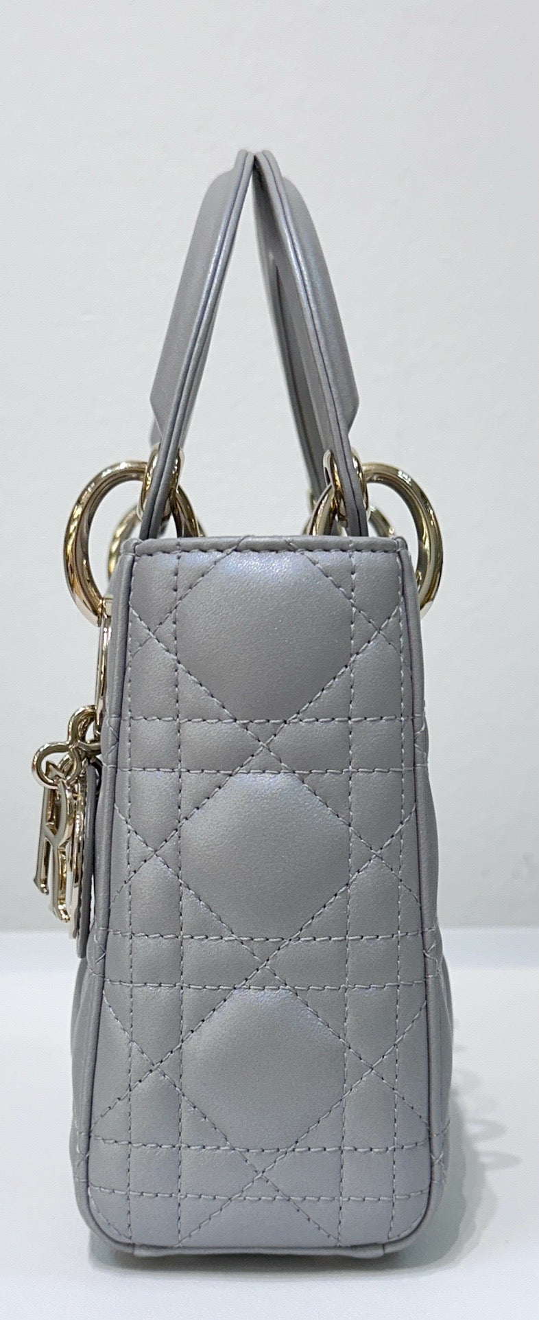 Christian Dior Mini Lambskin Cannage Lady Dior Gray Opaline GHW