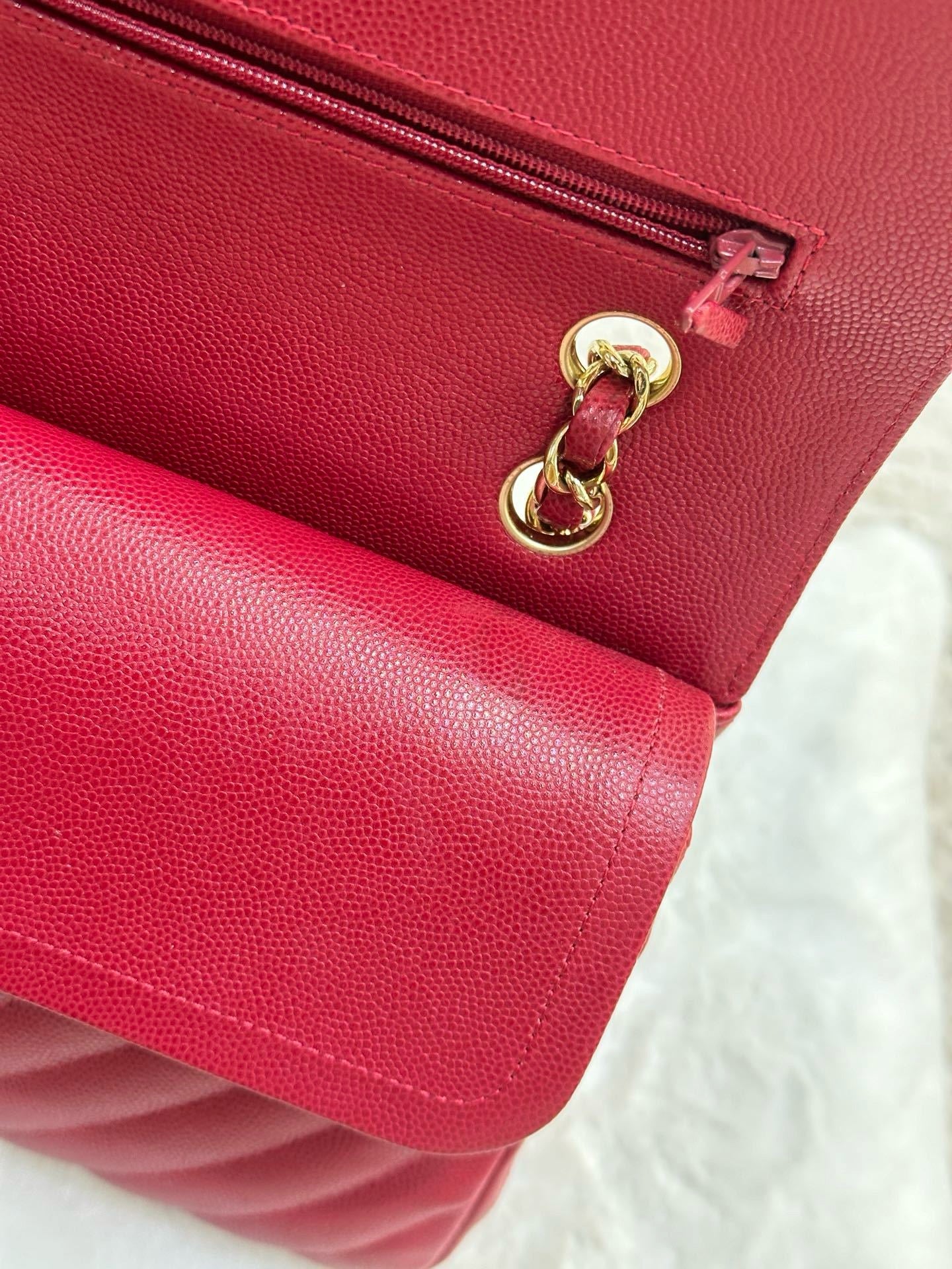 Chanel Medium Chevron Caviar Double Flap Red GHW