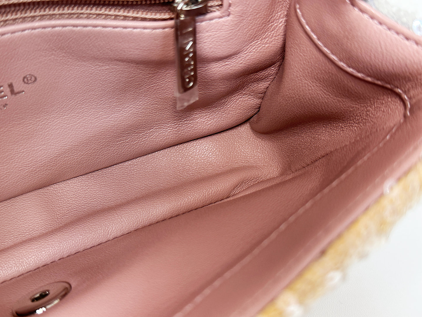 Chanel 18S Sequin Mini Waterfall Flap Pink Blue Yellow 2557 holo card