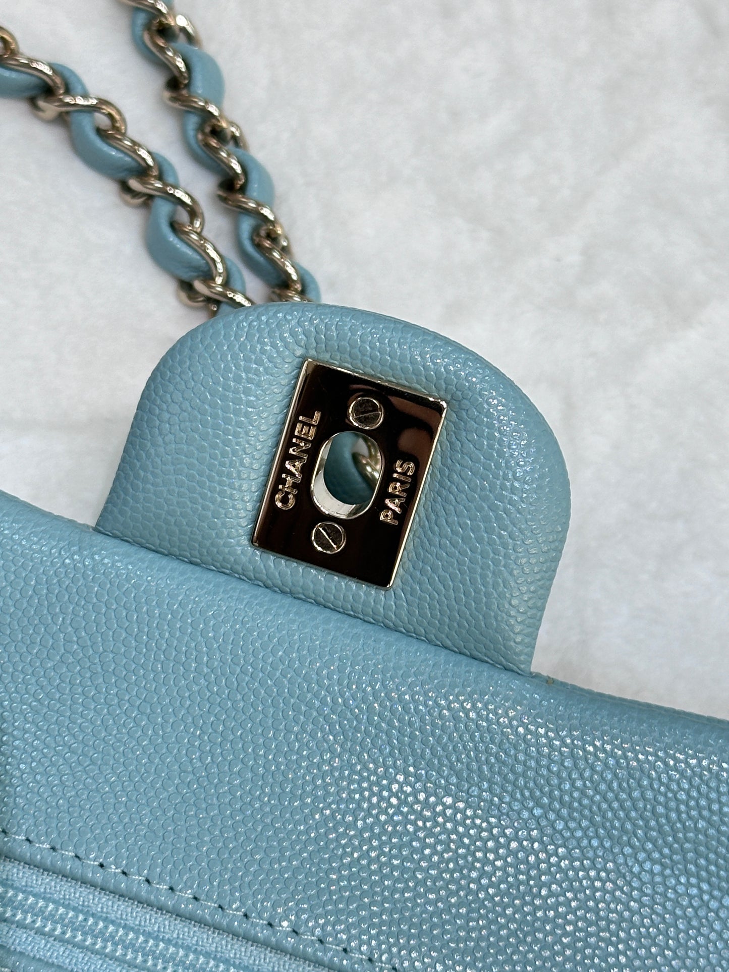 Chanel 20C Small Classic Double Flap Tiffany Blue Caviar GHW