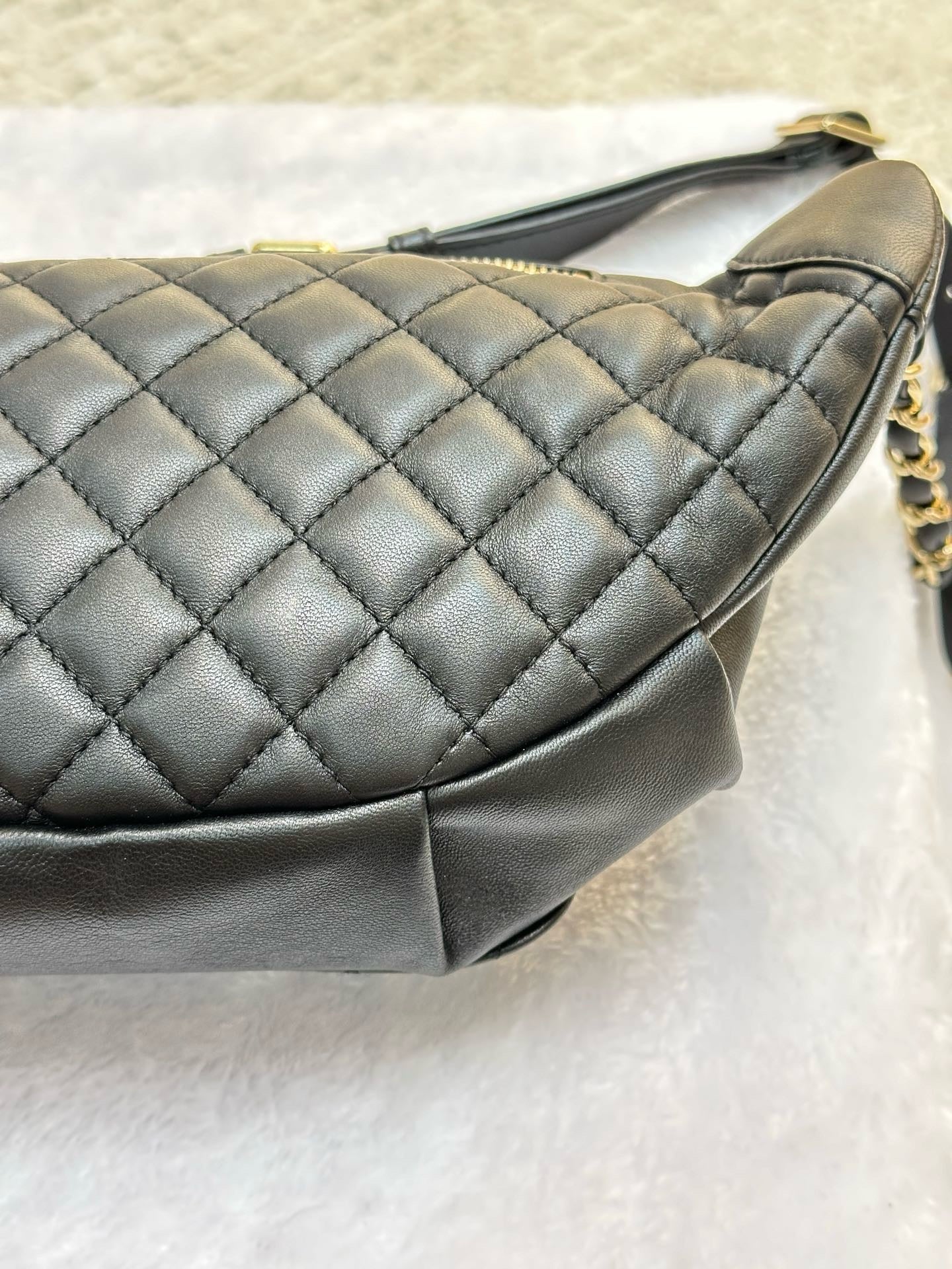 Chanel Lambskin Quilted Waist Bag Fanny Pack Black GHW