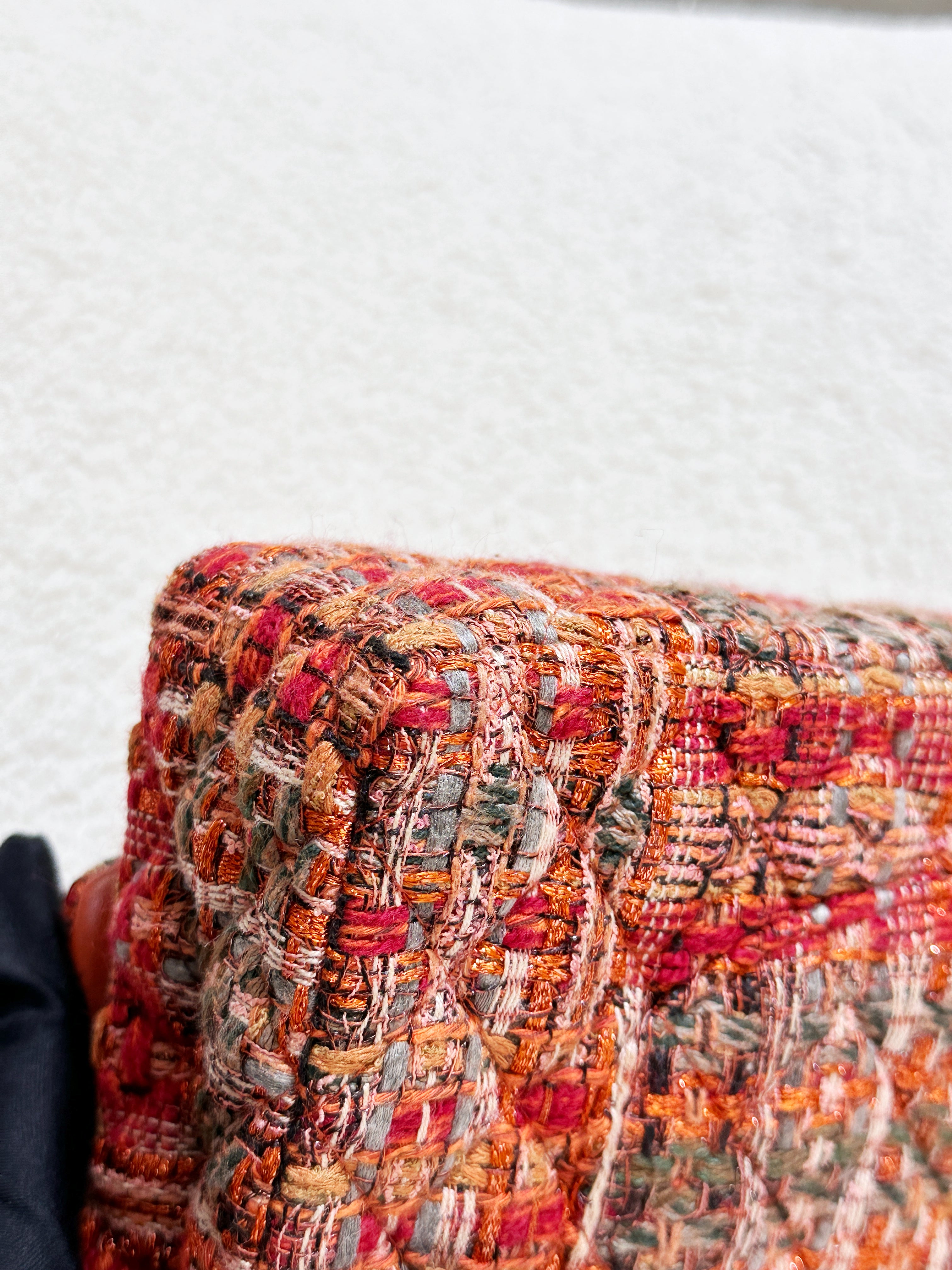 Chanel Tweed Quilted Medium Double Flap Bag Orange Multicolor K9J2 microchip