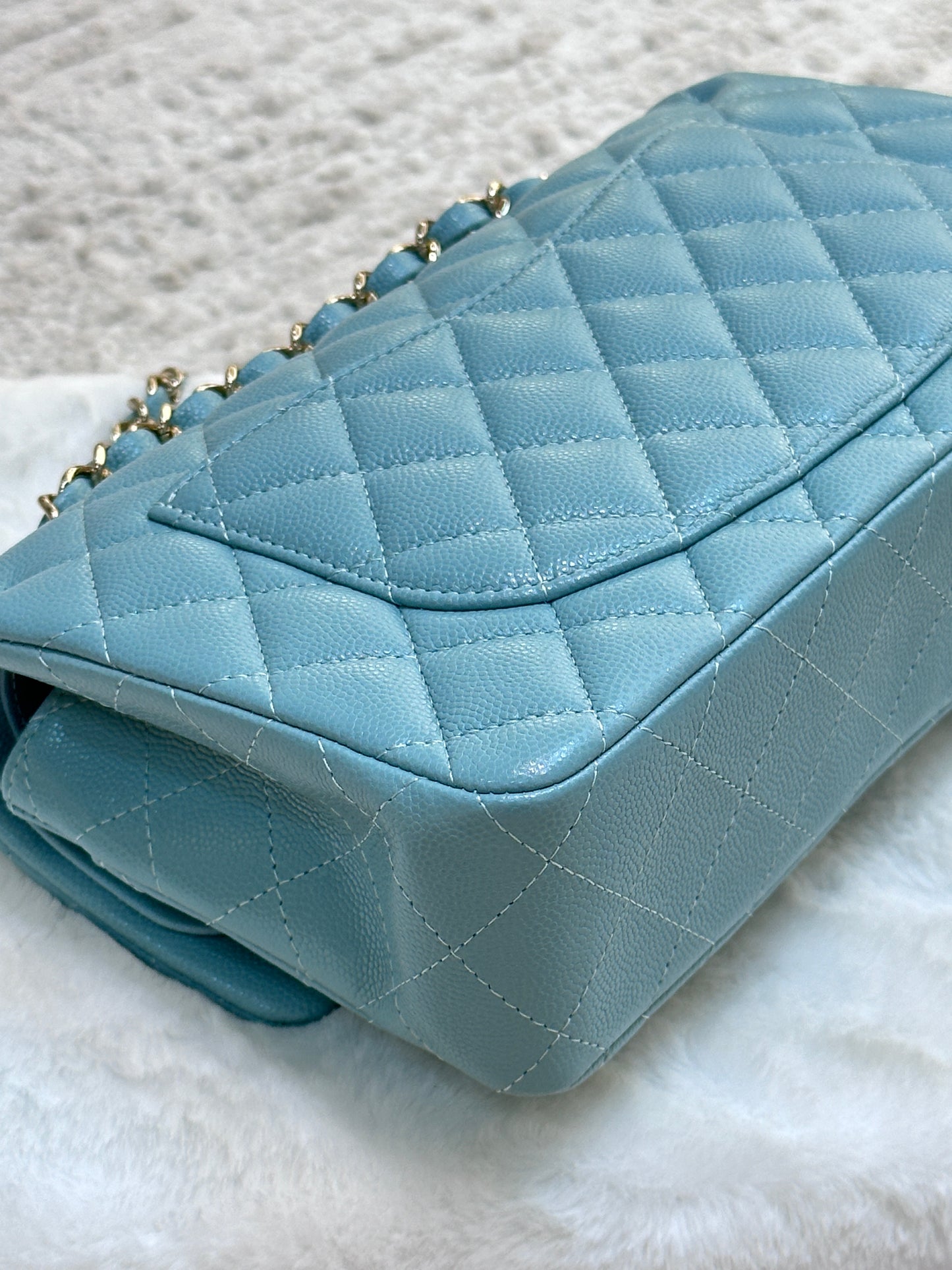 Chanel Small Classic Caviar Double Flap Tiffany Blue 20C GHW