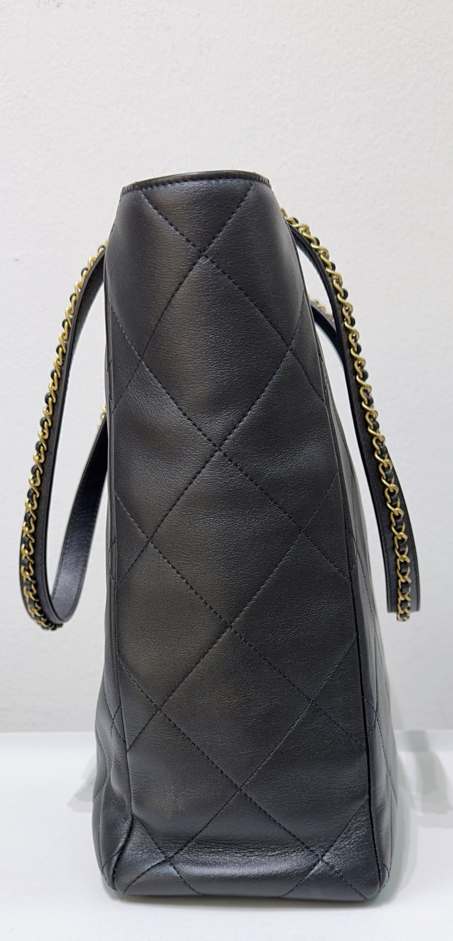 Chanel Calfskin Quilted Chain Shopping Tote Black