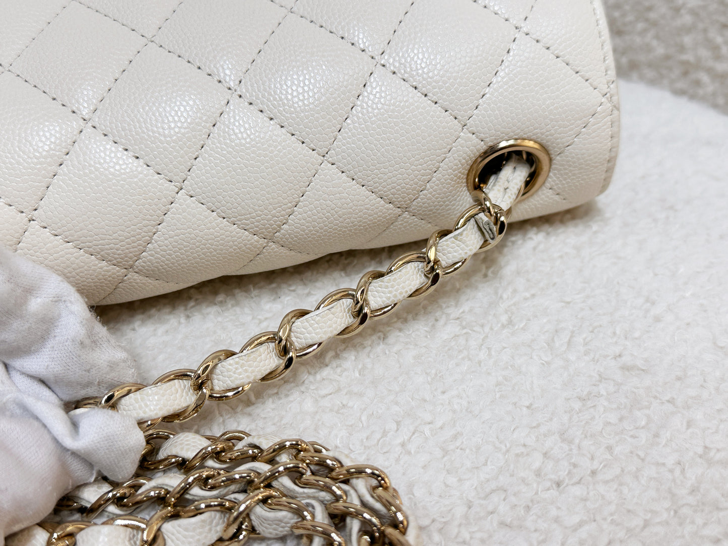 Chanel Mini Rectangular Classic Quilted Caviar Ivory 17C GHW 2383 holo card