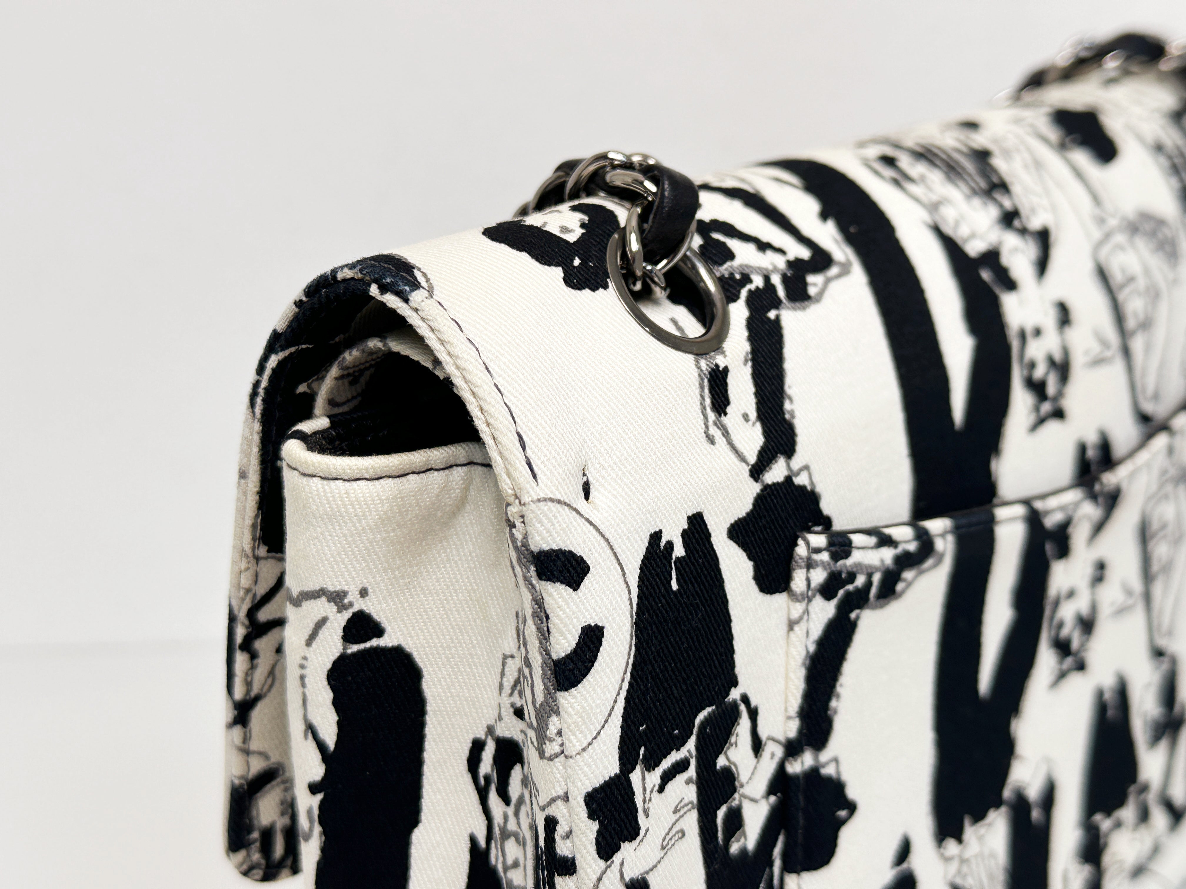 Chanel Canvas Coco Icons Medium Double Flap Bag Black White 827 holo card