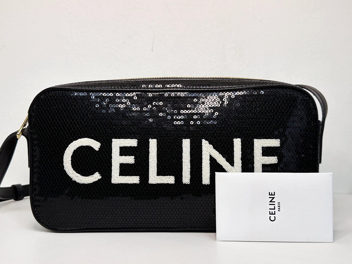 CELINE Camera shoulder bag leather Triomphe in sequins with Celine
