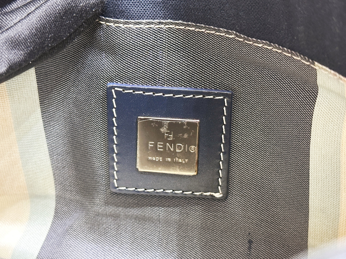 Fendi Mamma Baguette Canvas Shoulder Bag Navy blue