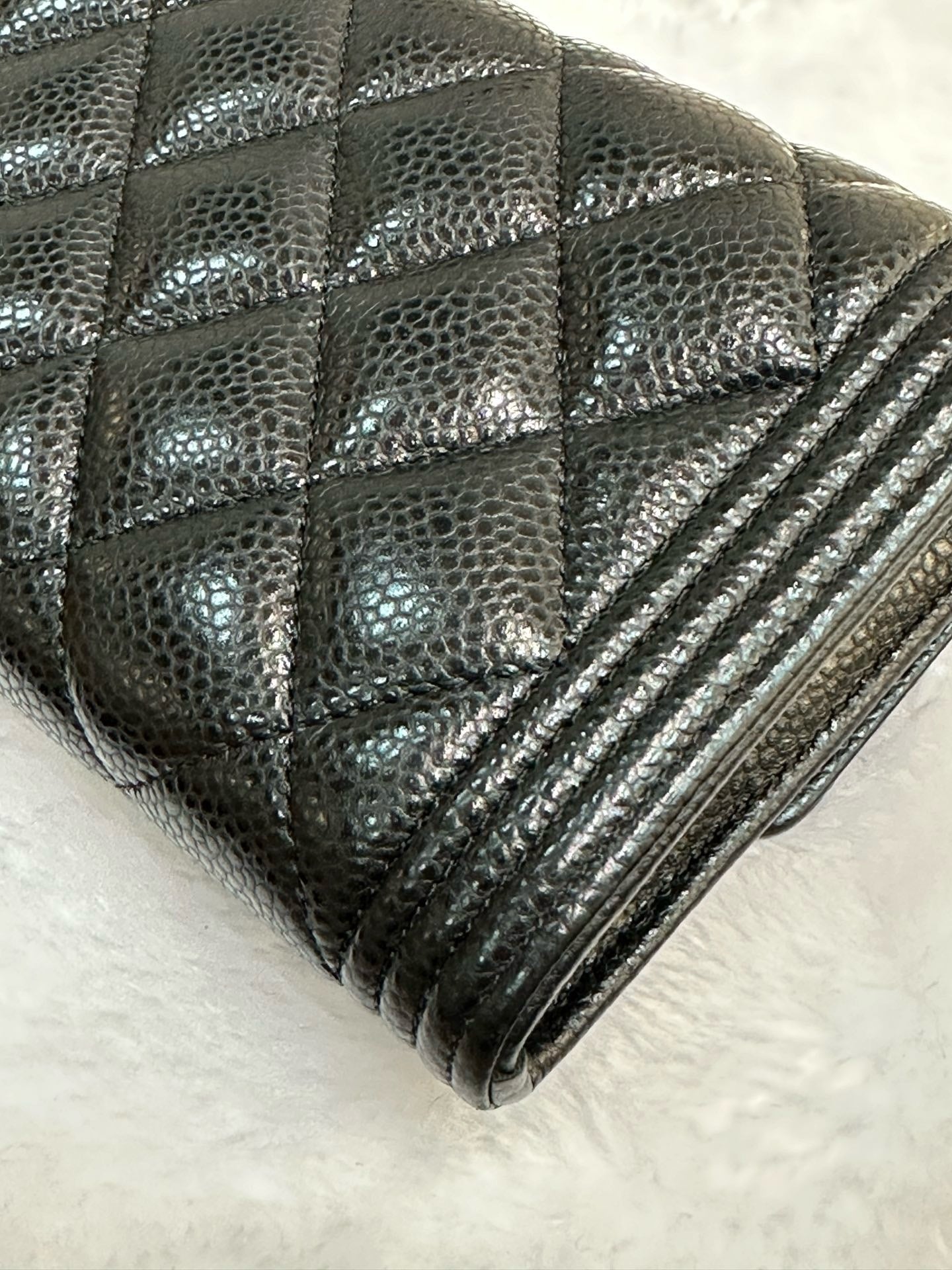 CHANEL LeBoy Flap Wallet Quilted Caviar Black