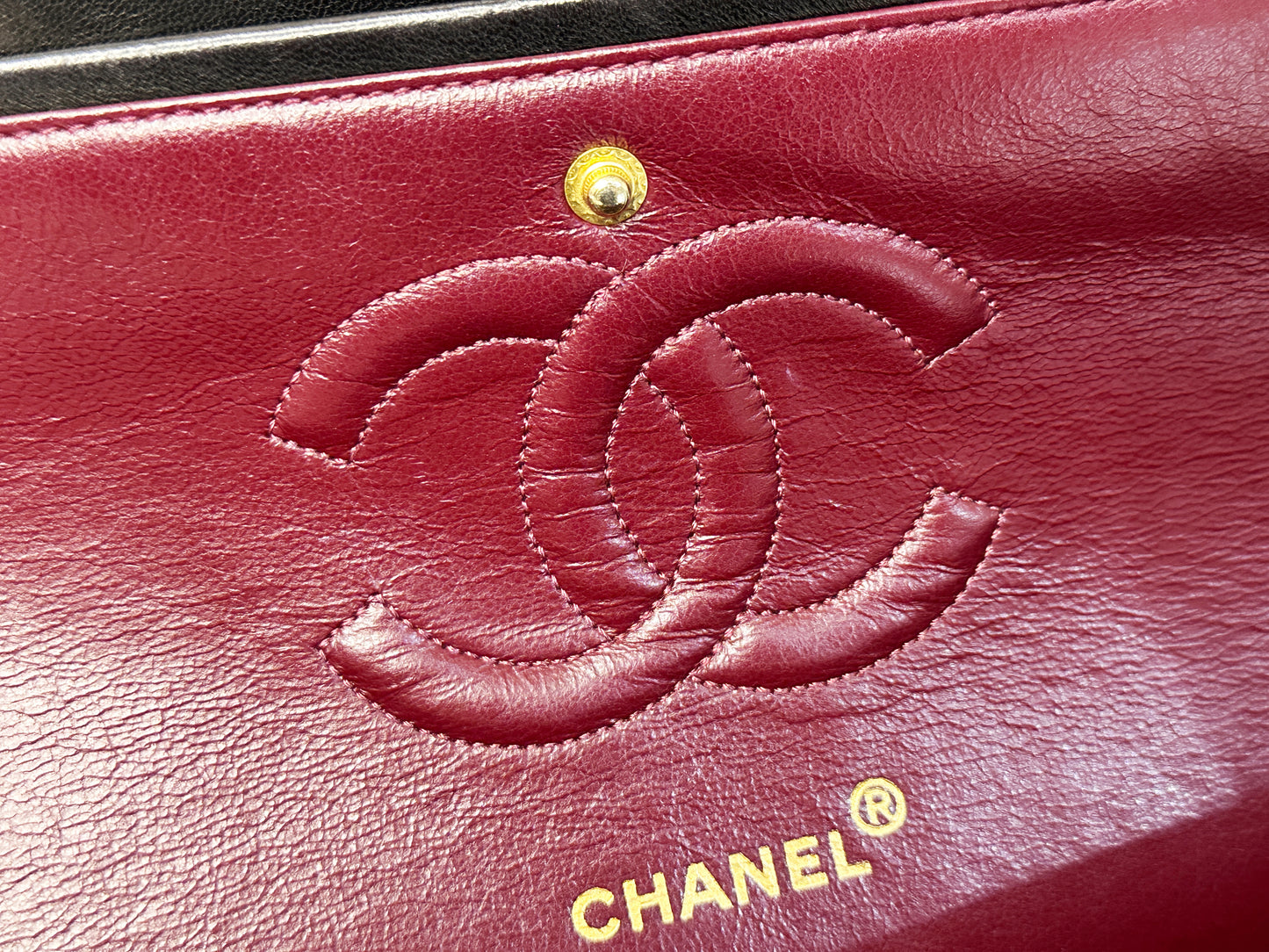 Chanel Vintage Black Quilted Lambskin Medium Classic Double Flap Bag 25 holo card