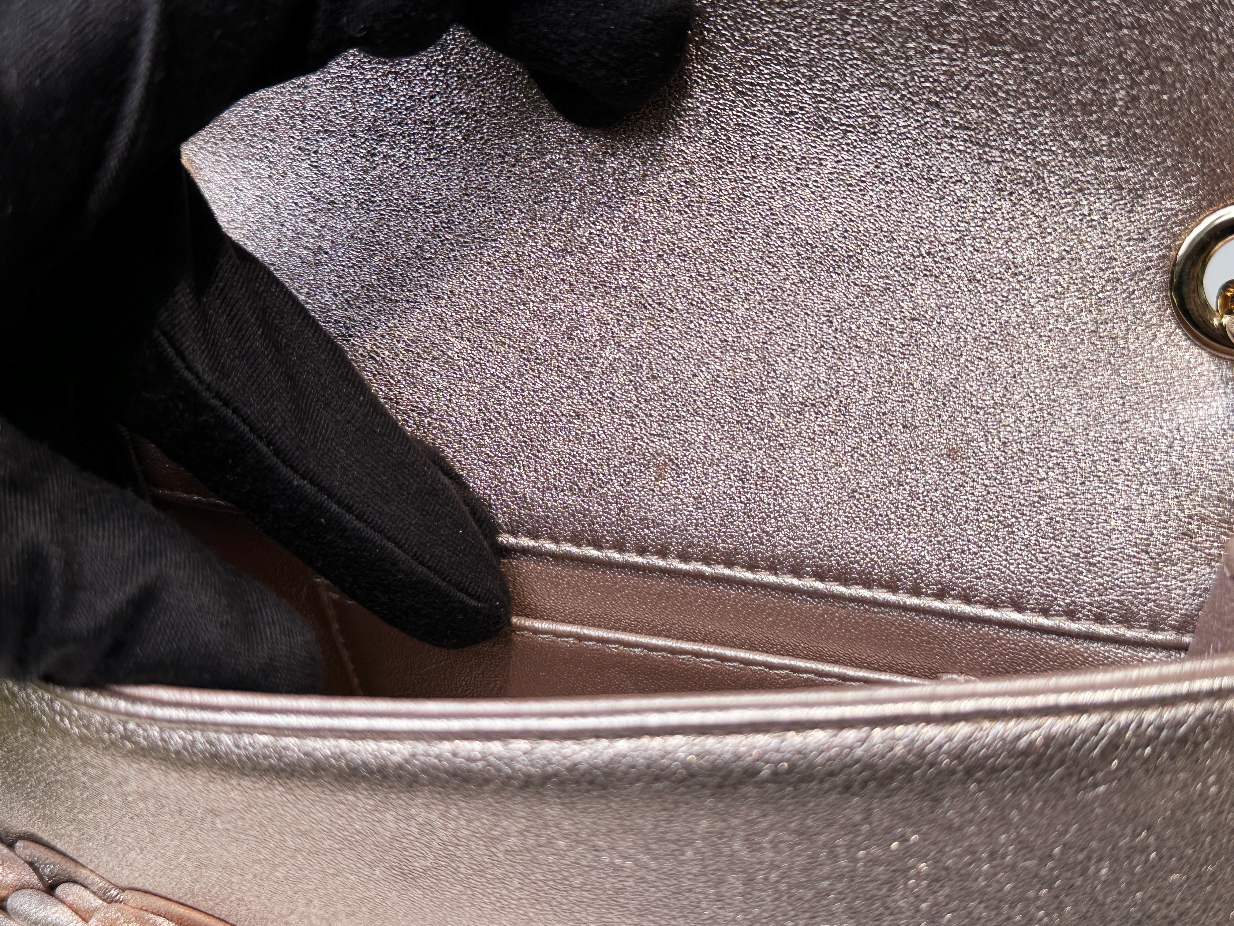 Chanel Camellia Mini Metallic Rose Gold/Pink Lambskin Gold Hardware 2078 holo card