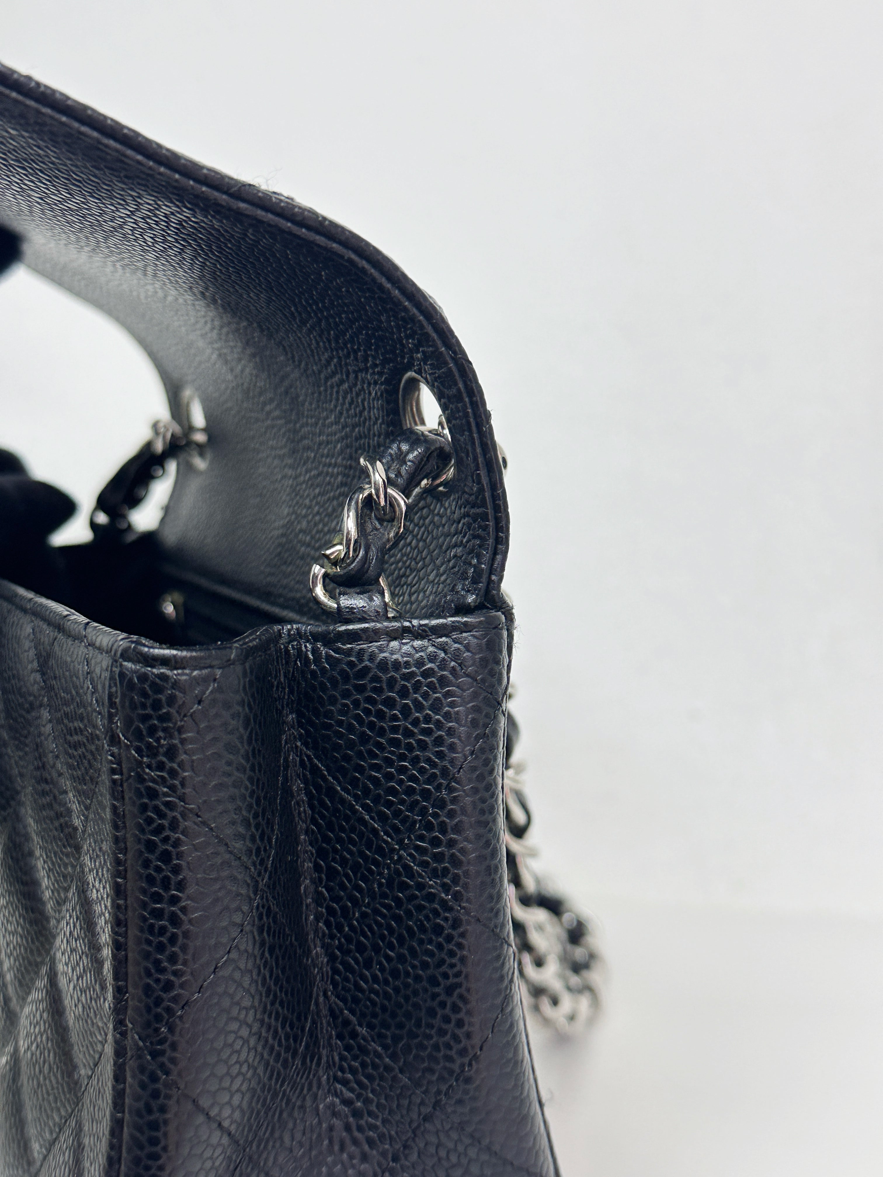 Chanel Mini Square Classic Quilted Caviar Single Flap Bag Black SHW 1184 holo card