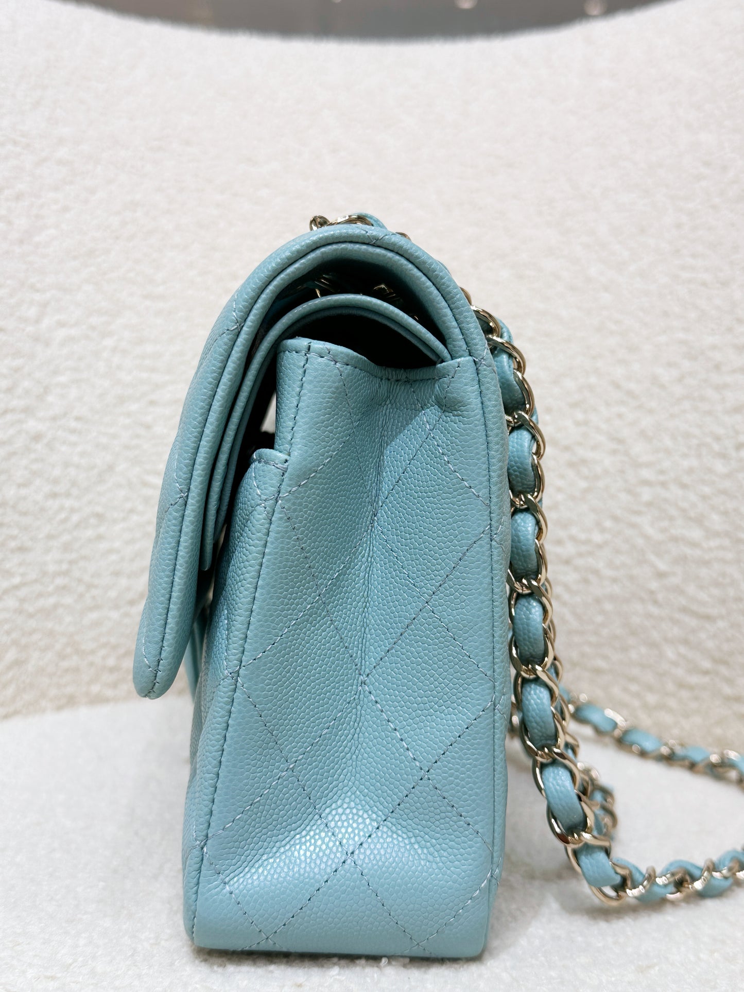 Chanel Classic Flap Medium 20C Tiffany Blue Caviar Light Gold Hardware 294 holo card